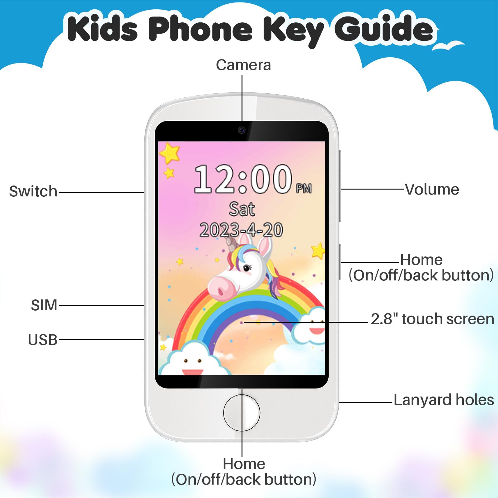 Interactive Learning Smart Phone for Kids - Touchscreen Educational Toy with Games for Boys & Girls Ages 3-10 | Perfect Christmas & Birthday Gift for Toddlers (White) | Pretend Play, Early Learning & Travel Entertainment