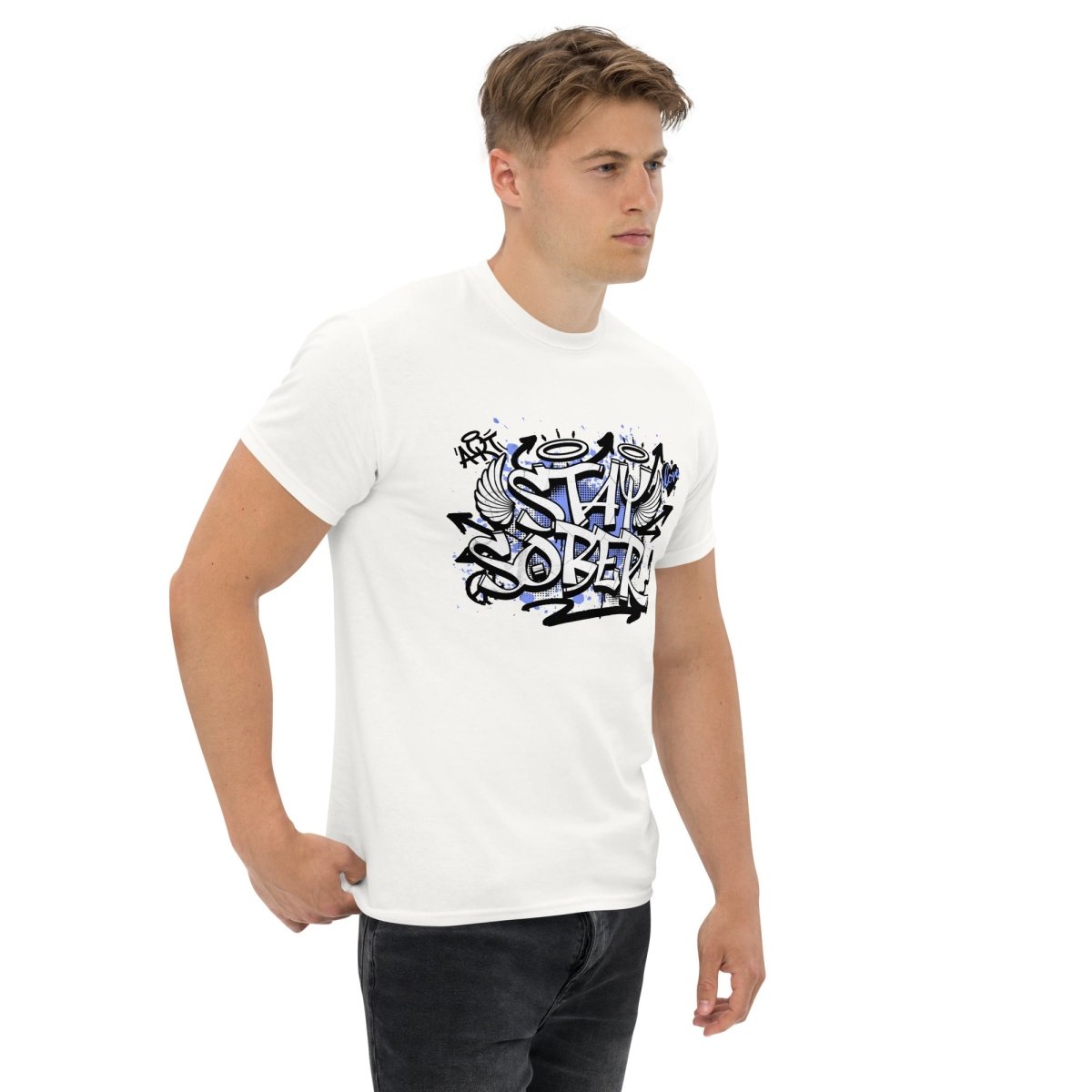 Stay Sober Men's Classic T-Shirt - Blue Resolve Recovery Shirt for AA Meetings & Sober Living | Motivational Sobriety Apparel