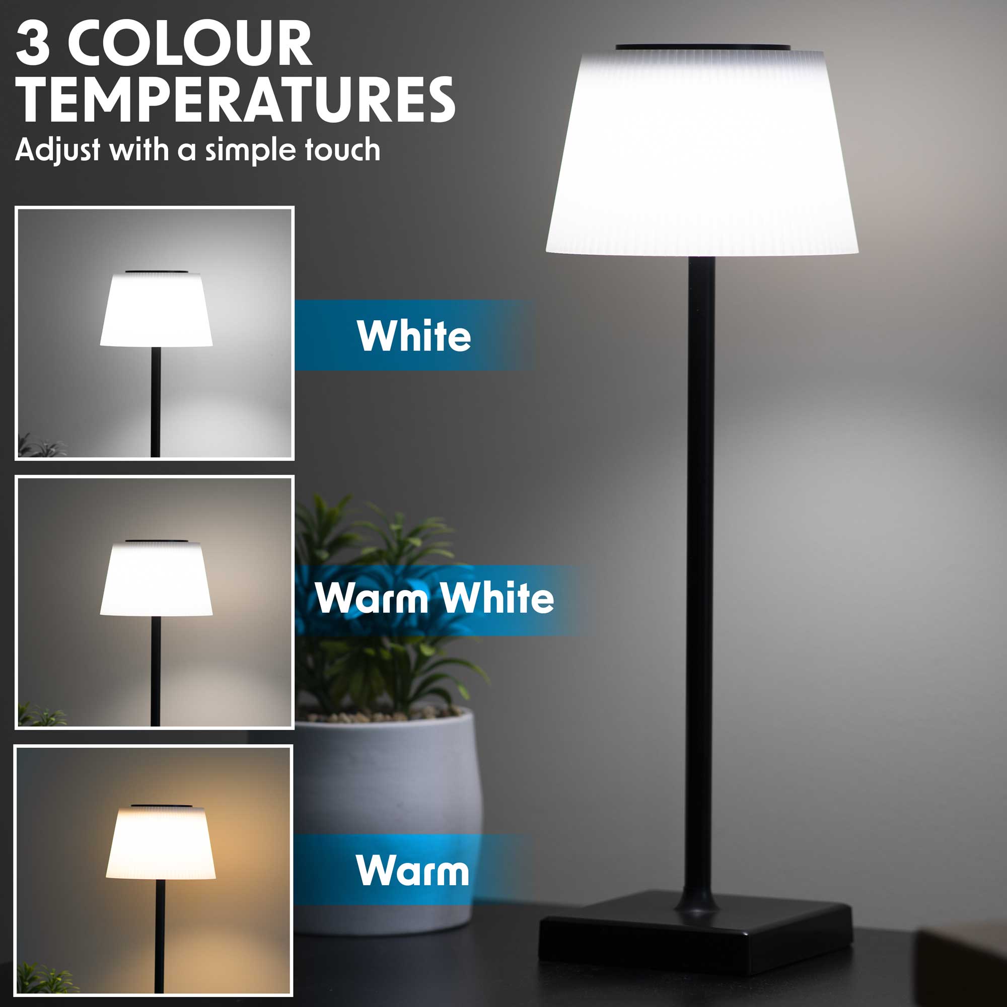 Rechargeable LED Table Lamp with RGB Color Changing - Portable Desk Light for Home, Office, Restaurant - Black (Model DH212) - Perfect for Bedroom Nightstand, Study Room, and Cafe Ambiance Lighting