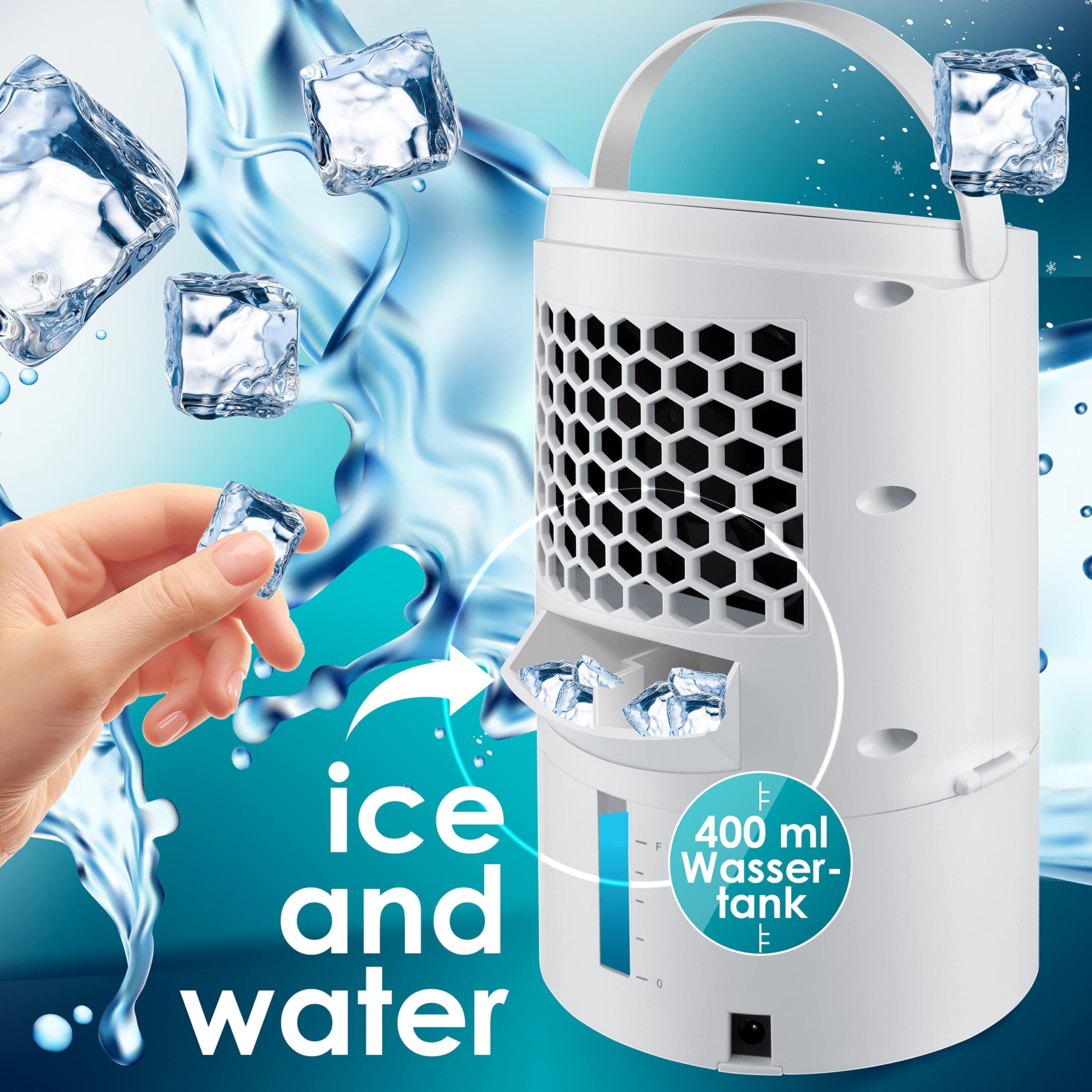 KESSER® Portable 4-in-1 Mini Air Conditioner with LED Lights, Fan, Water Tank & Timer - 3 Speed Levels, Ionizer Humidifier, Compact Personal Cooler (White) - Perfect for Bedroom, Office & Small Spaces