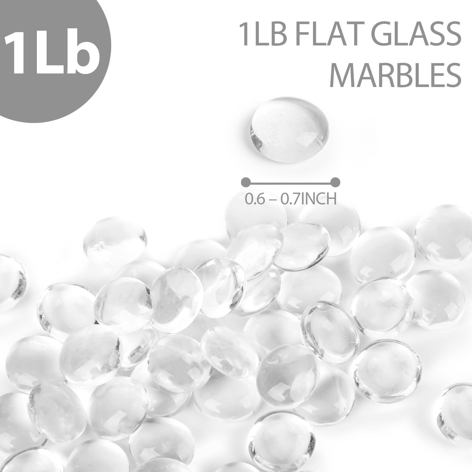 FUTUREPLUSX 1Lb Clear Flat Glass Marbles - Premium Transparent Aquarium Pebbles, Vase Filler Beads & Table Scatter Decor for Home, Wedding, Party Centerpieces (Ideal for DIY Crafts, Floral Arrangements & Fish Tank Decorations)