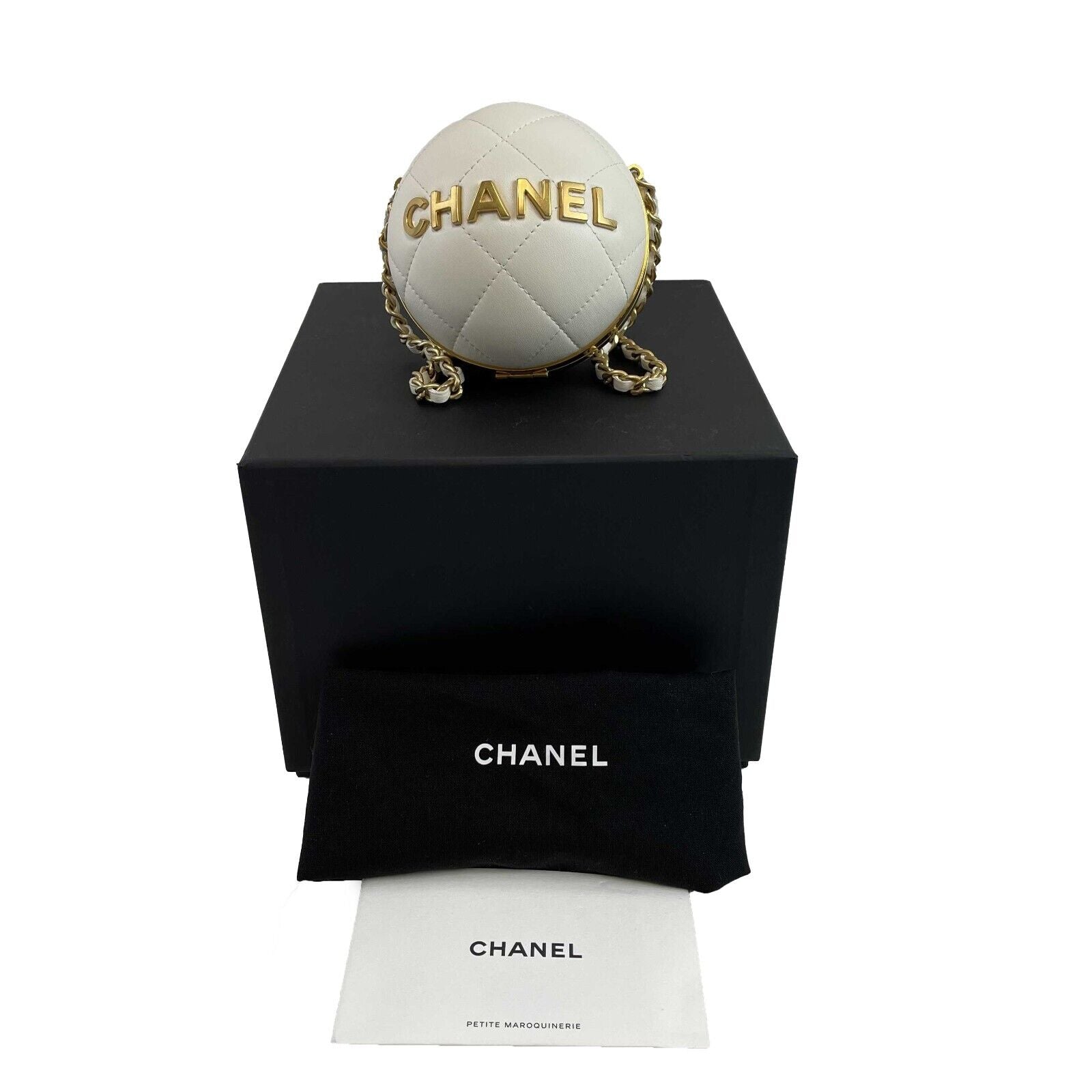 Chanel Paris Coco Sphere Minaudiere Chain Clutch Handbag White Crossbody Bag for Women 2022 - Luxury Evening Party & Wedding Accessory