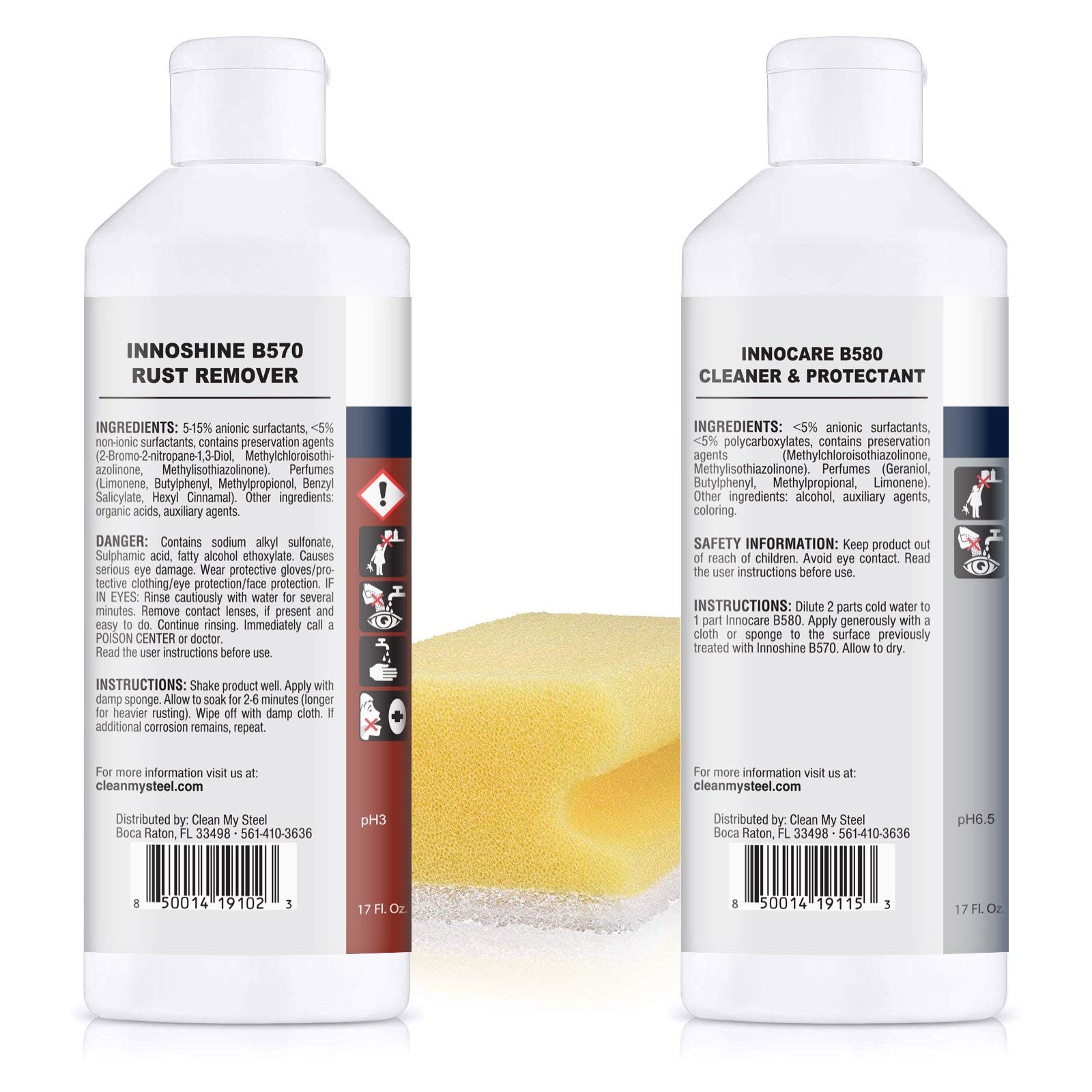 Innoshine B570 Rust Remover & Innocare B580 Cleaner Kit - Stainless Steel Rust Remover, Cleaner and Protector for Appliances, Cookware, Sinks (17 oz) | Removes Rust Stains, Polishes & Protects Surfaces | Includes Gloves & Sponge for Easy Cleaning