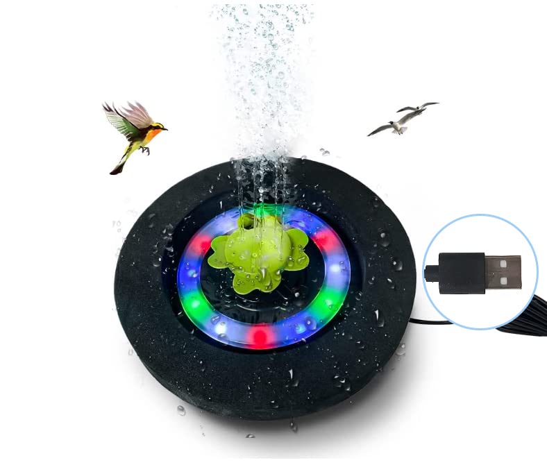 Xinhong LED Pool Fountain for Birdbath - Mini Electric Water Fountain with 16ft USB Cord - Colorful Red Blue Green LED Lights for Garden, Small Pond, Outdoor Pool & Fish Tank - Perfect for Relaxation, Decoration & Water Aeration