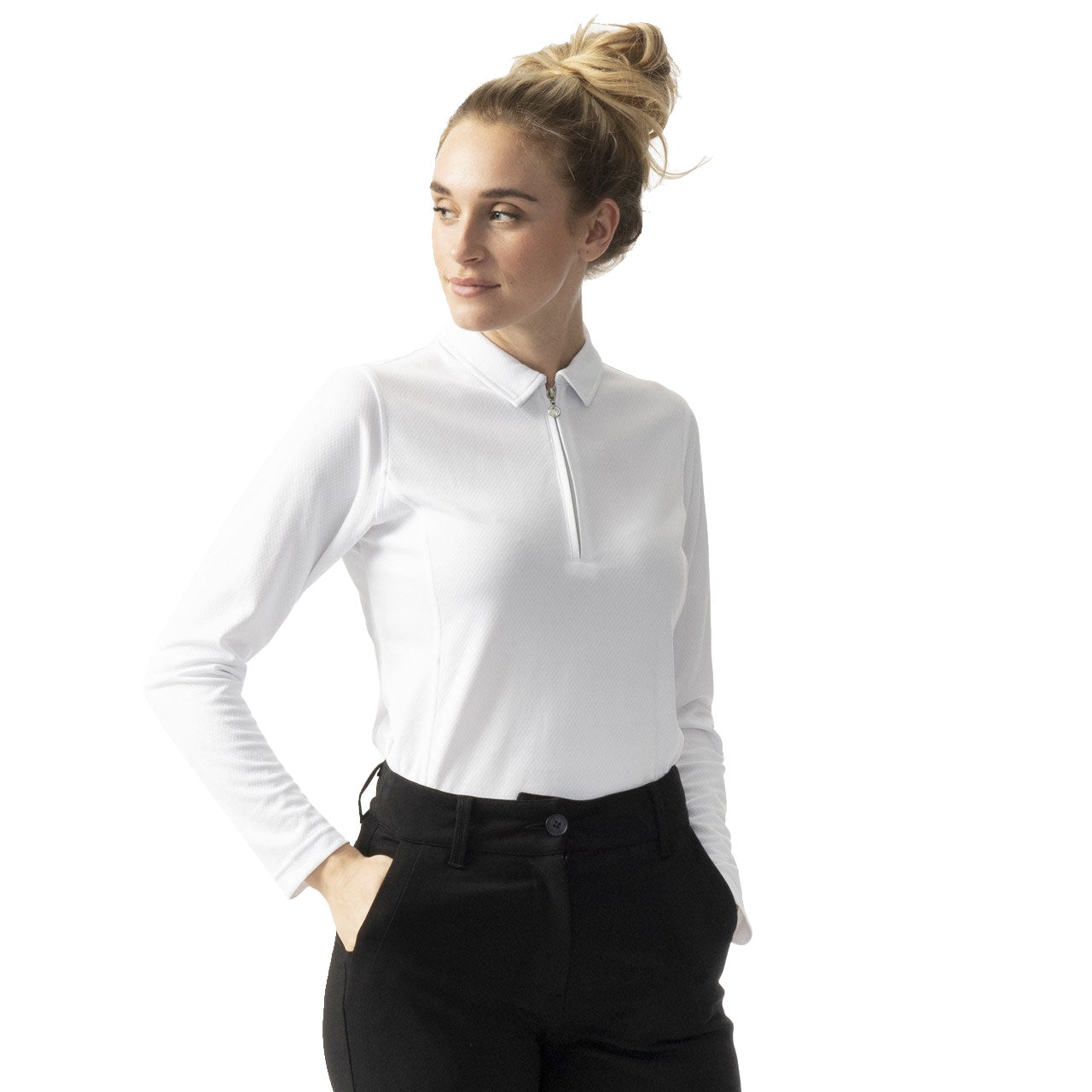 Women's White Long Sleeve Golf Polo Shirt - Breathable Moisture-Wicking Performance Top for Golf, Tennis & Casual Wear