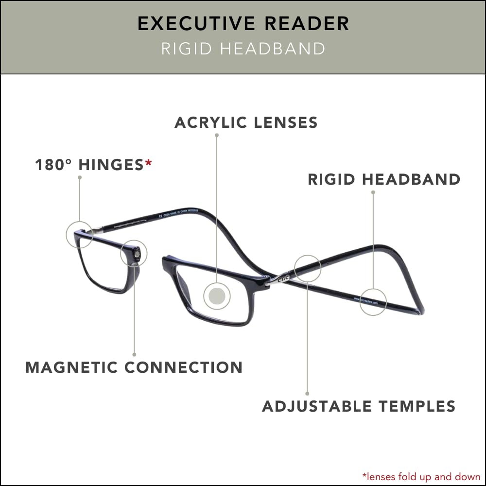 Clic Magnetic Reading Glasses for Men & Women - 1.75 Magnification Computer Glasses - Executive Style (Black, M-XL) - Perfect for Office Work, Reading & Screen Use