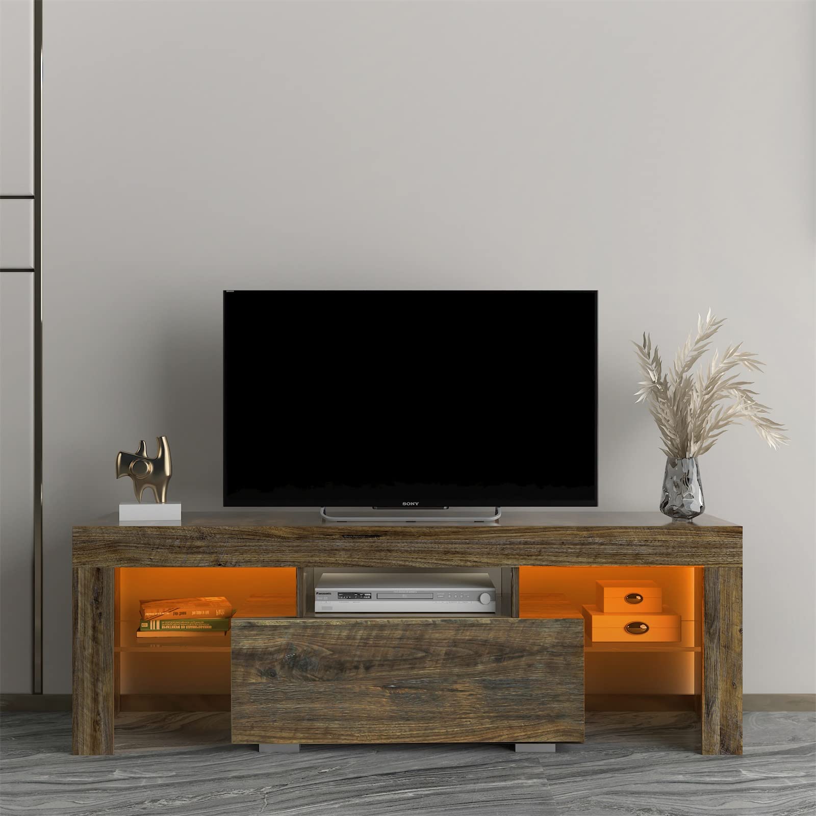 Holaki Modern TV Stand with RGB LED Lights for 55-Inch Flat Screen TV - Entertainment Center with 2 Shelves & Storage Drawer, Media Console Cabinet for Living Room (Gray) | Perfect for Home Theater Setup & Gaming Stations
