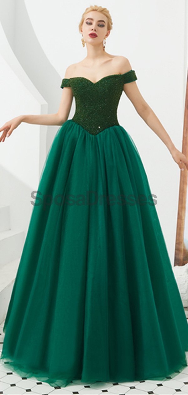 Emerald Green Off Shoulder A-Line Long Evening Prom Dress for Women - Elegant Formal Gown for Prom, Party, Homecoming & Special Occasions