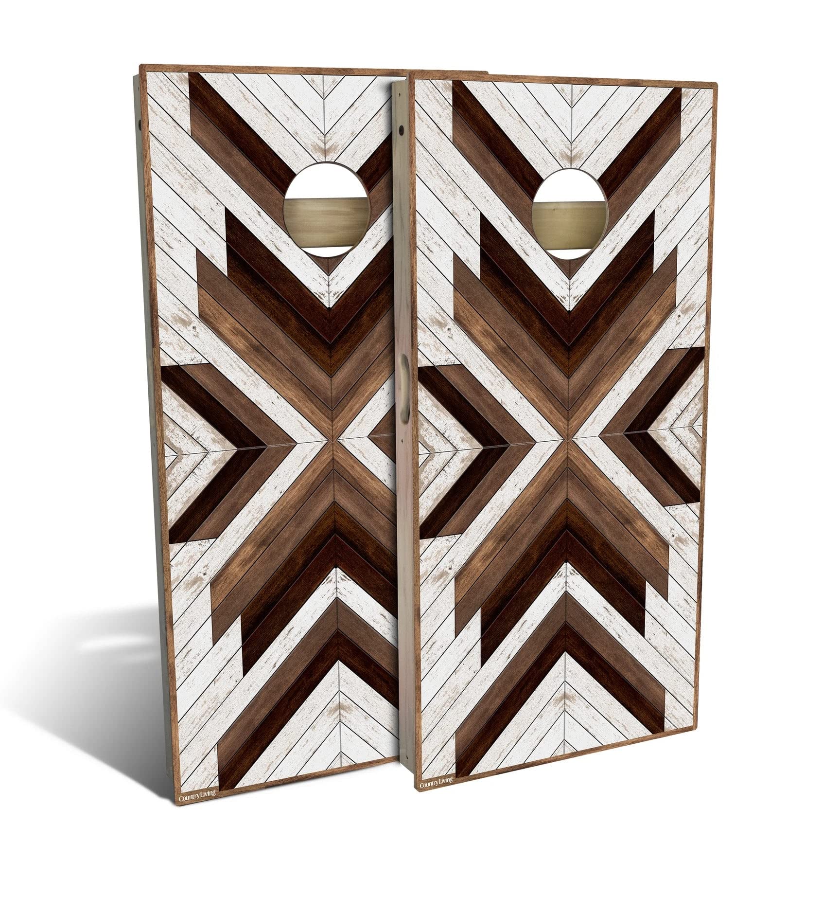 Skip's Garage Premium White & Dark Stain Chevron Cornhole Board Set - Regulation Size Bean Bag Toss Game with 8 Bags, Carrying Case & Accessories - Perfect for Backyard Parties, Tailgating & Outdoor Events