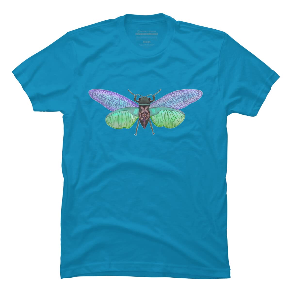 Design By Humans Men's Botanical Watercolor Cicada T-Shirt by MisoKnotty | Unique Artistic Graphic Tee for Casual Wear & Summer Outfits