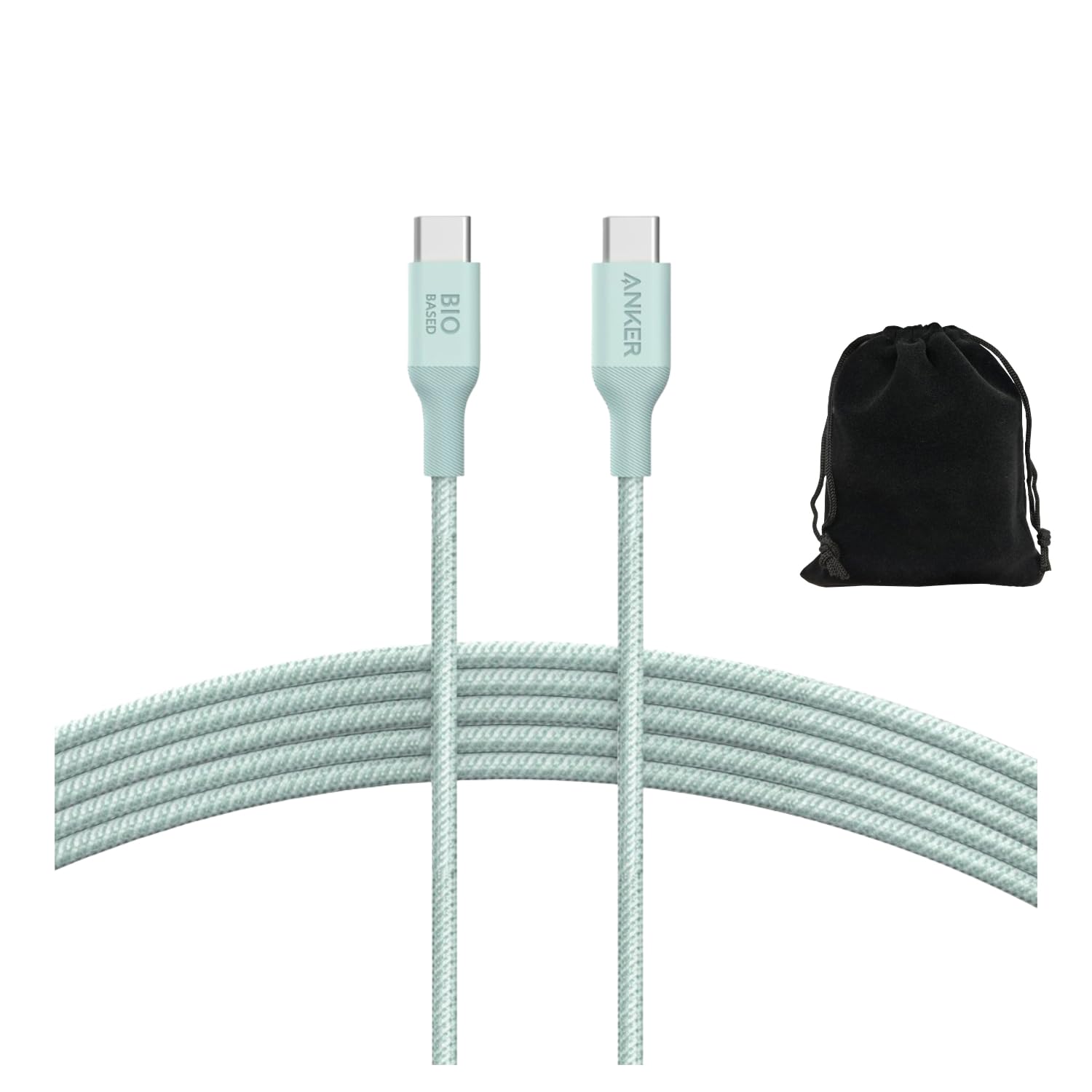 Anker 544 Bio-Nylon USB-C to USB-C Cable 10FT | 140W PD Fast Charging Cable for MacBook, iPad, iPhone 15 | Eco-Friendly & Durable 30,000 Bend Lifespan | Includes Travel Pouch (2 Pack, Green) - Perfect for Home, Office & Travel Charging
