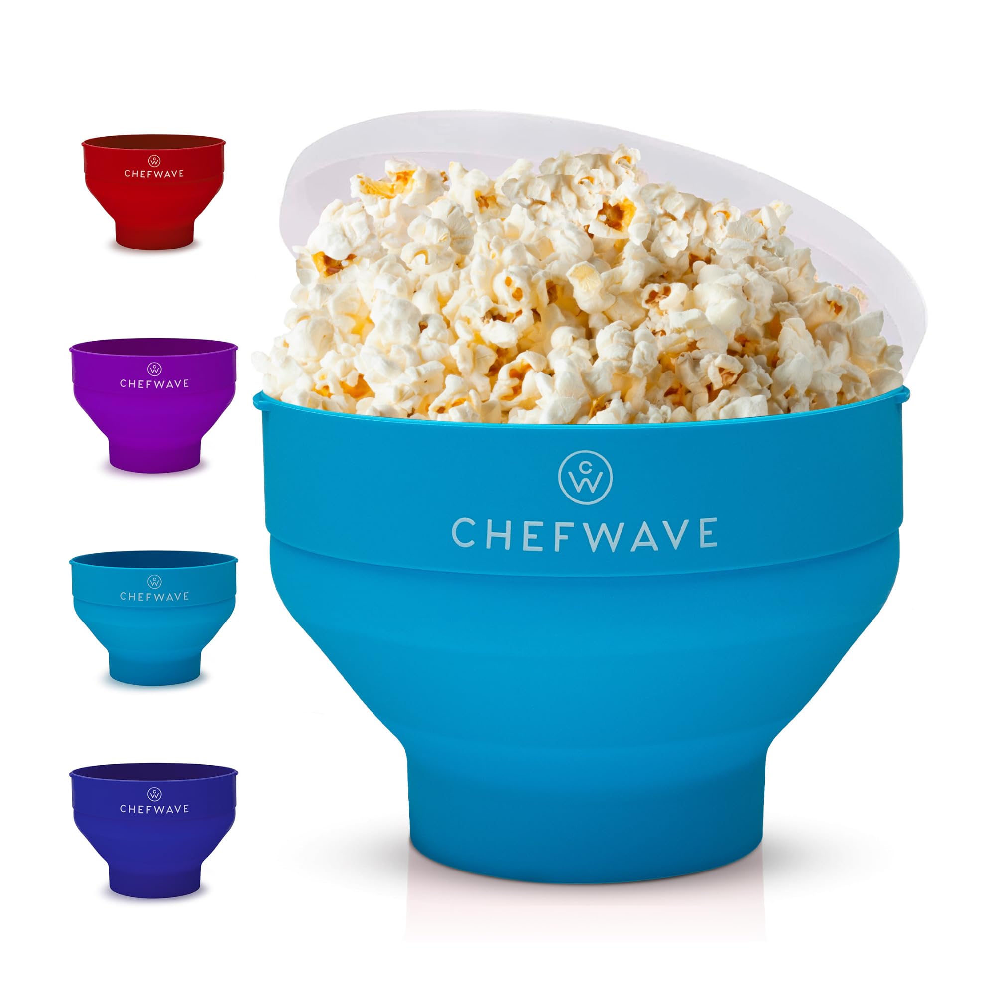 Chefwave Silicone Popcorn Popper Bowl - Reusable, Collapsible & Dishwasher Safe Microwave Popcorn Maker (Blue) - Perfect for Movie Nights, Snacks & Healthy Homemade Popcorn