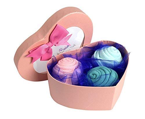 Women's Rose Fold Bouquet Cotton Crew Socks - 3 Pair Pack with Heart Design Gift Box | Comfortable Casual & Dress Socks for Everyday Wear, Work, and Special Occasions