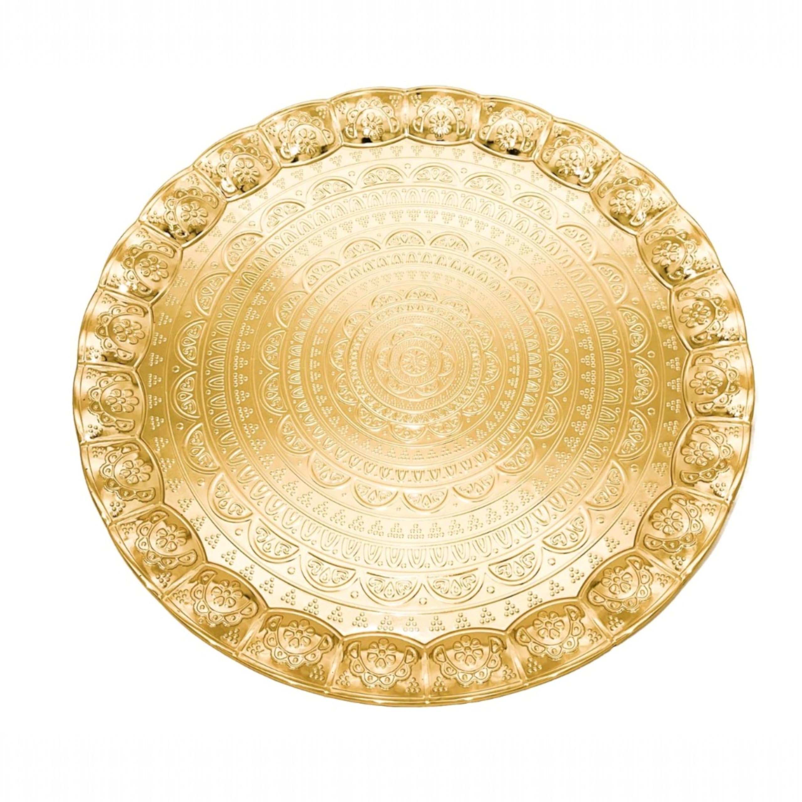 LaModaHome Golden Tea & Coffee Serving Tray Set - Premium Turkish Arabic Moroccan Coffee Tray in Luxurious Ahsen Gold | 35cm Large Metal Serving Tray | Perfect for Home Entertaining, Afternoon Tea & Coffee Ceremonies