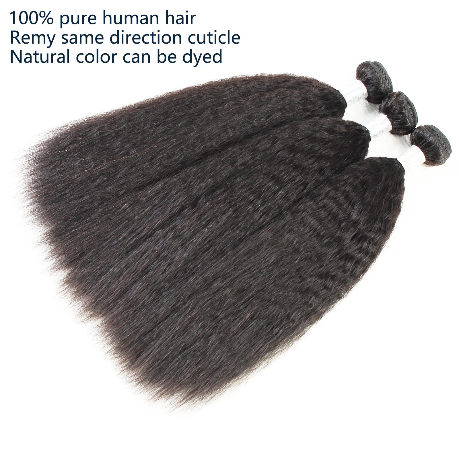 100% Unprocessed Brazilian Virgin Hair Bundles - Kinky Straight Yaki Weave 3 Bundles (22/24/26 Inch) | 12A Remy Human Hair Extensions in Natural Color | Perfect for Protective Styles, Weaves & Everyday Glam