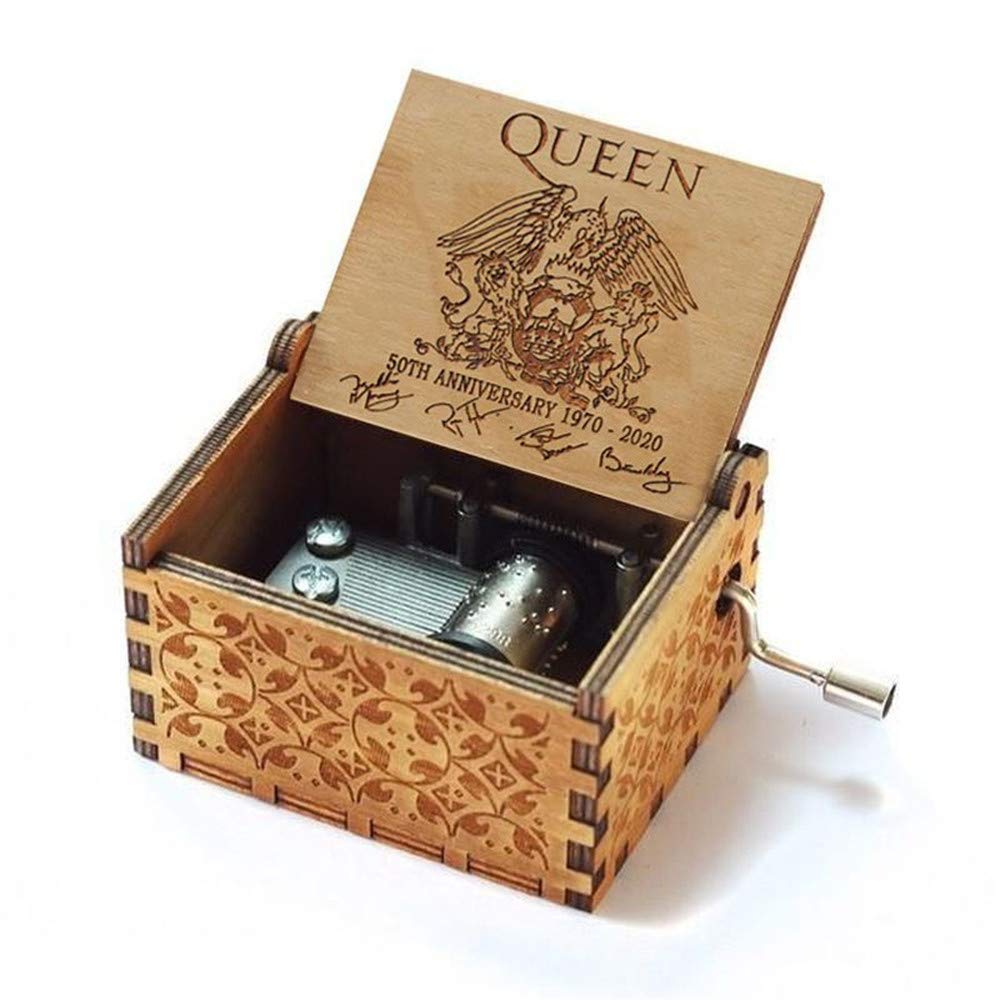 Queen 50th Anniversary Commemorative Music Box (1970-2020) - Wooden Musical Box with Greatest Hits - Perfect Gift for Kids, Friends & Queen Fans - Home Decor, Birthday & Christmas Present