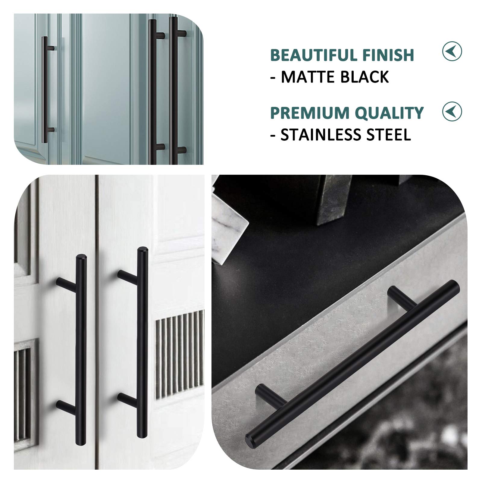 Gobekor 20 Pack 5 Inch Matte Black T-Bar Cabinet Handles - Solid Stainless Steel Drawer Pulls for Kitchen Cabinets, Dressers & Cupboards | Modern Hardware for Home & Office Furniture Upgrade