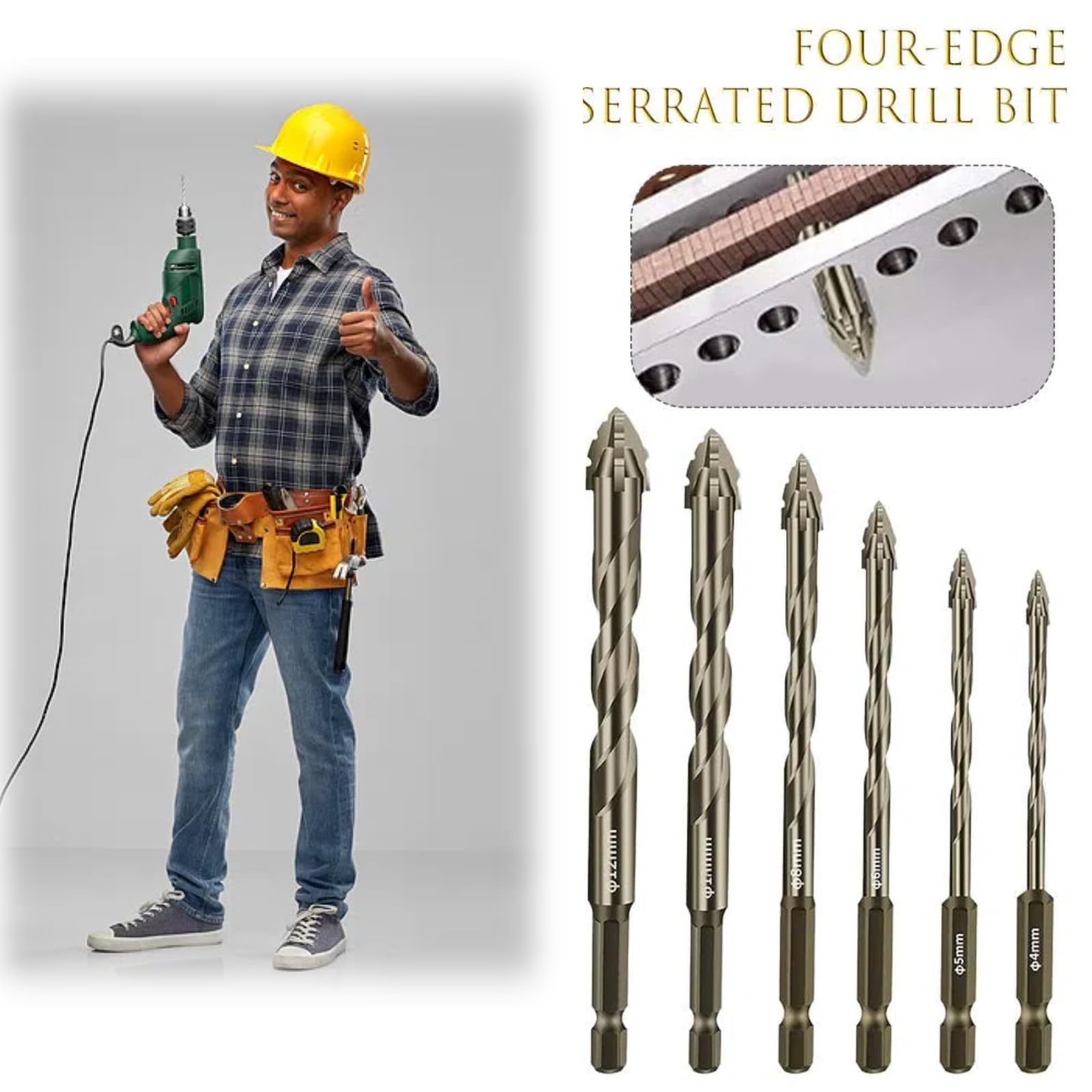 Premium 4-Flute Sawtooth Eccentric Drill Bit Set - High Hardness Skewed Head Design for Wood & Metal Drilling - Multi-Size Options (6/8/10/12mm) - Perfect for DIY Projects, Furniture Making & Metalworking