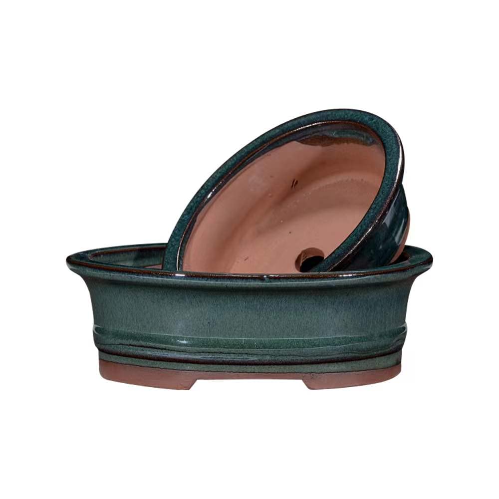 2-Pack Green Ceramic Plant Pots with Drainage Holes - 7.6