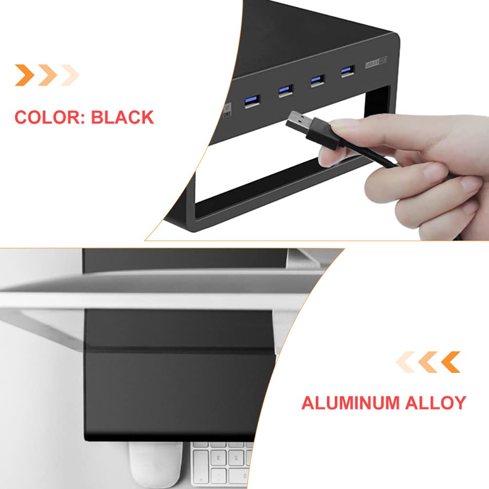 SOLUSTRE Adjustable Monitor Stand Riser - Ergonomic Laptop & Desktop Screen Elevator with USB Hub - Perfect for Home Office, Gaming Setup & Workspace Organization