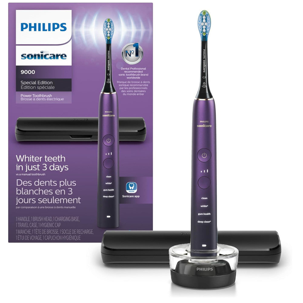 PHILIPS HX9911/91 Sonicare 9000 Series Electric Toothbrush - Premium Rechargeable Power Toothbrush with Smart Sensor & 3 Brush Heads - Perfect for Travel & Home Oral Care