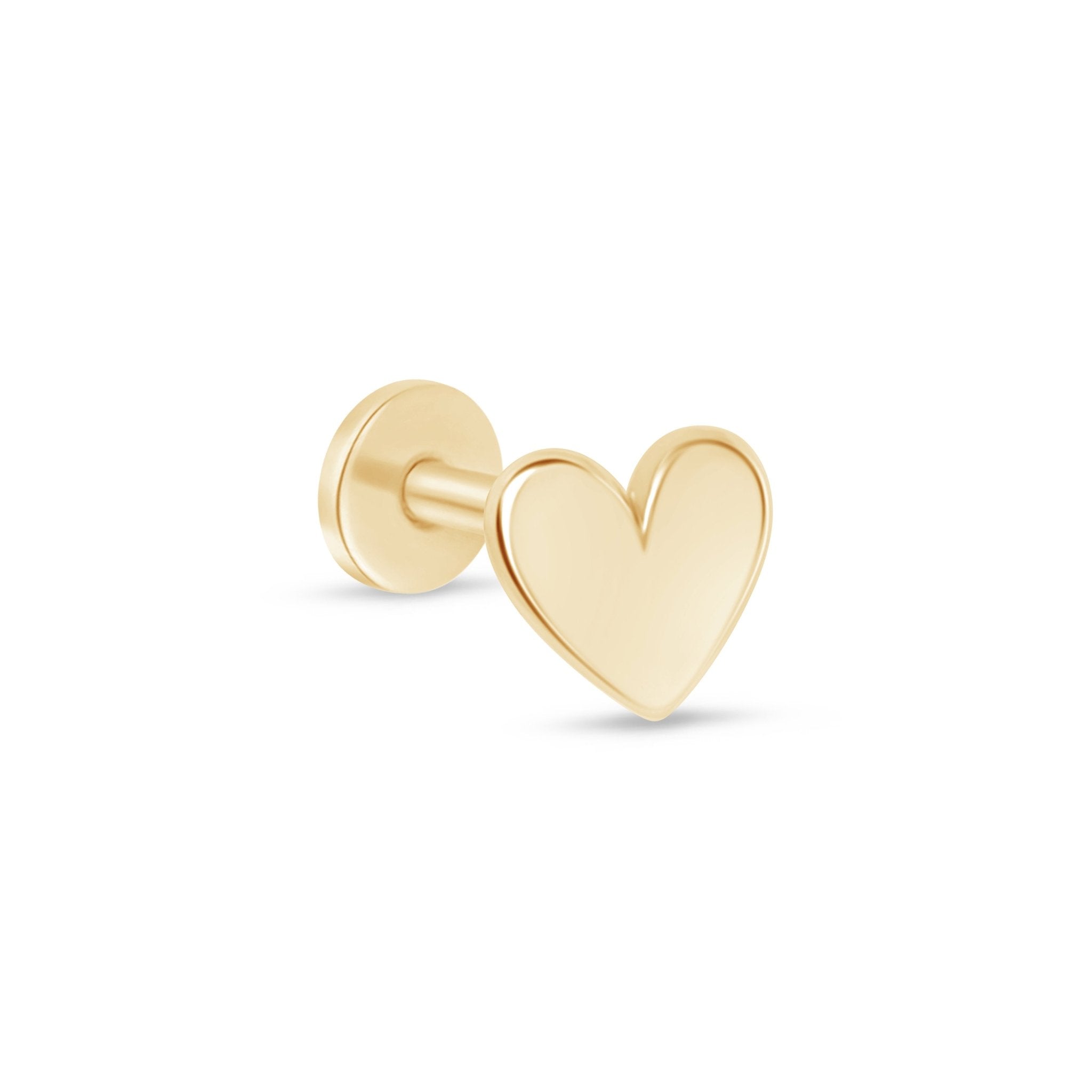 Minimalist Heart Flat Back Stud Earrings in Solid 14k Yellow Gold - Perfect for Everyday Wear, Gifts & Special Occasions