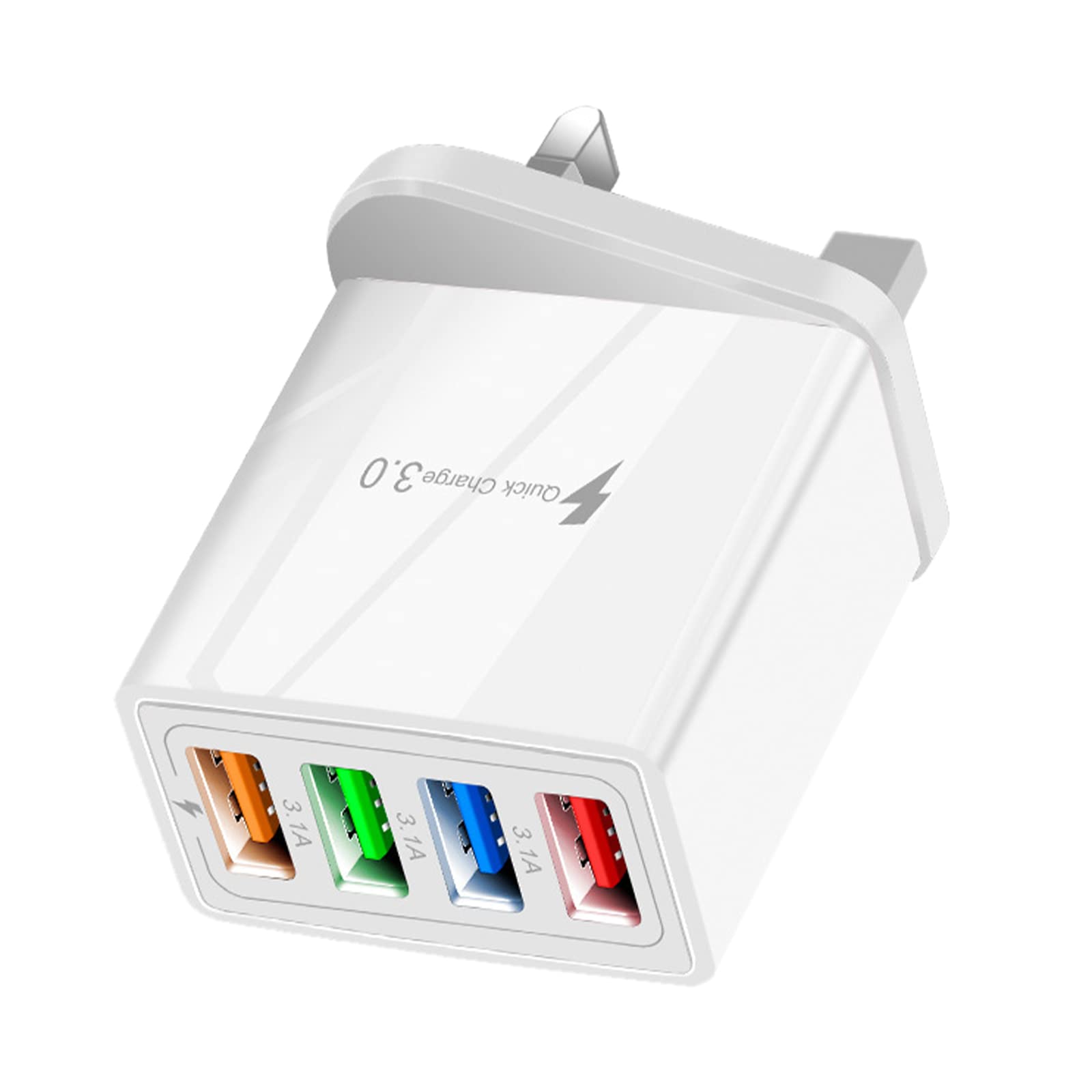 DIYARTS 4-Port USB Wall Charger UK Plug - Fast Multi USB Power Adapter for iPhone, Samsung, Android Smartphones - Perfect for Home, Office & Travel Charging