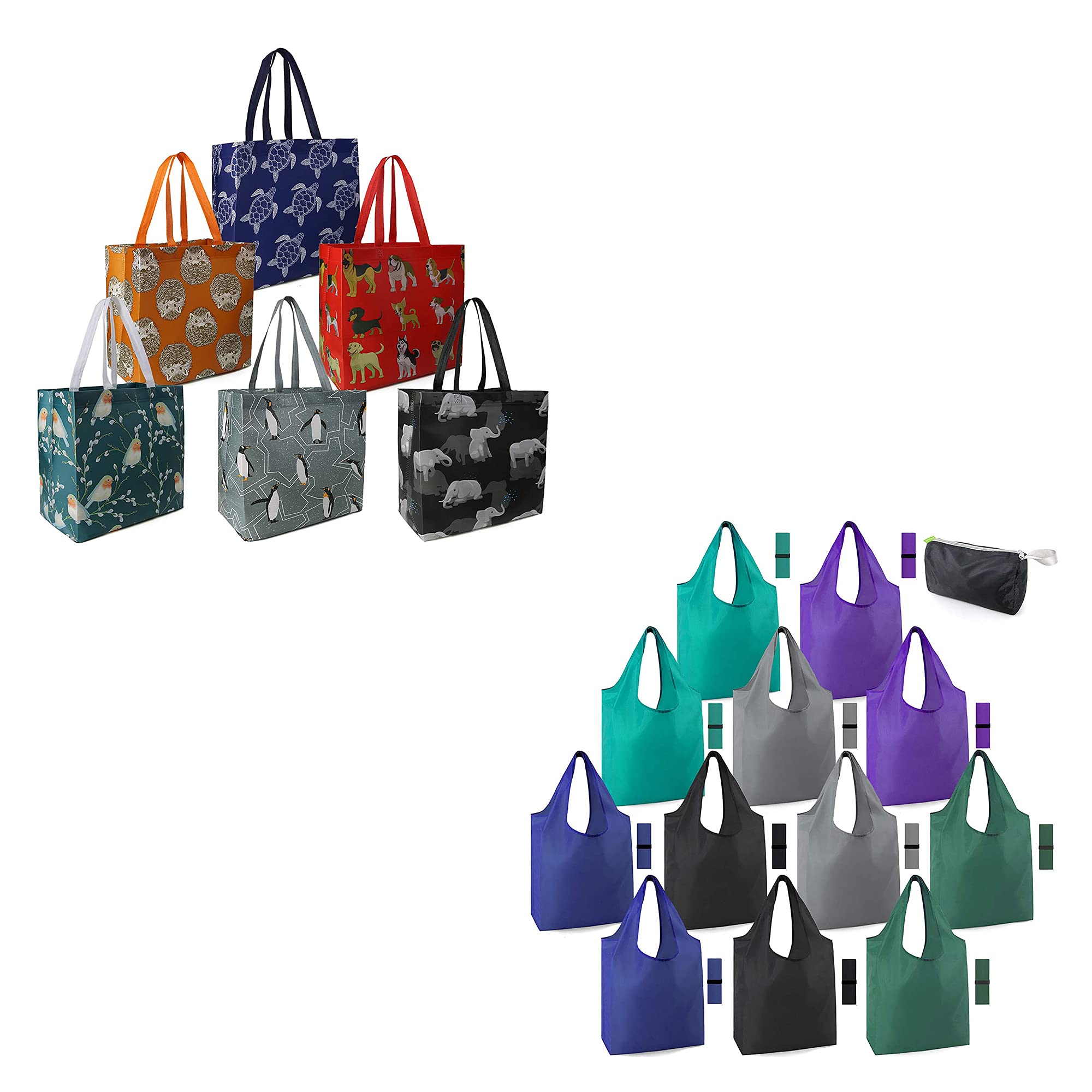 18 Pack Large Reusable Grocery Bags with Long Handles - Durable, Lightweight & Colorful Shopping Tote Bags - Perfect for Grocery Shopping, Farmers Markets & Eco-Friendly Gift Giving