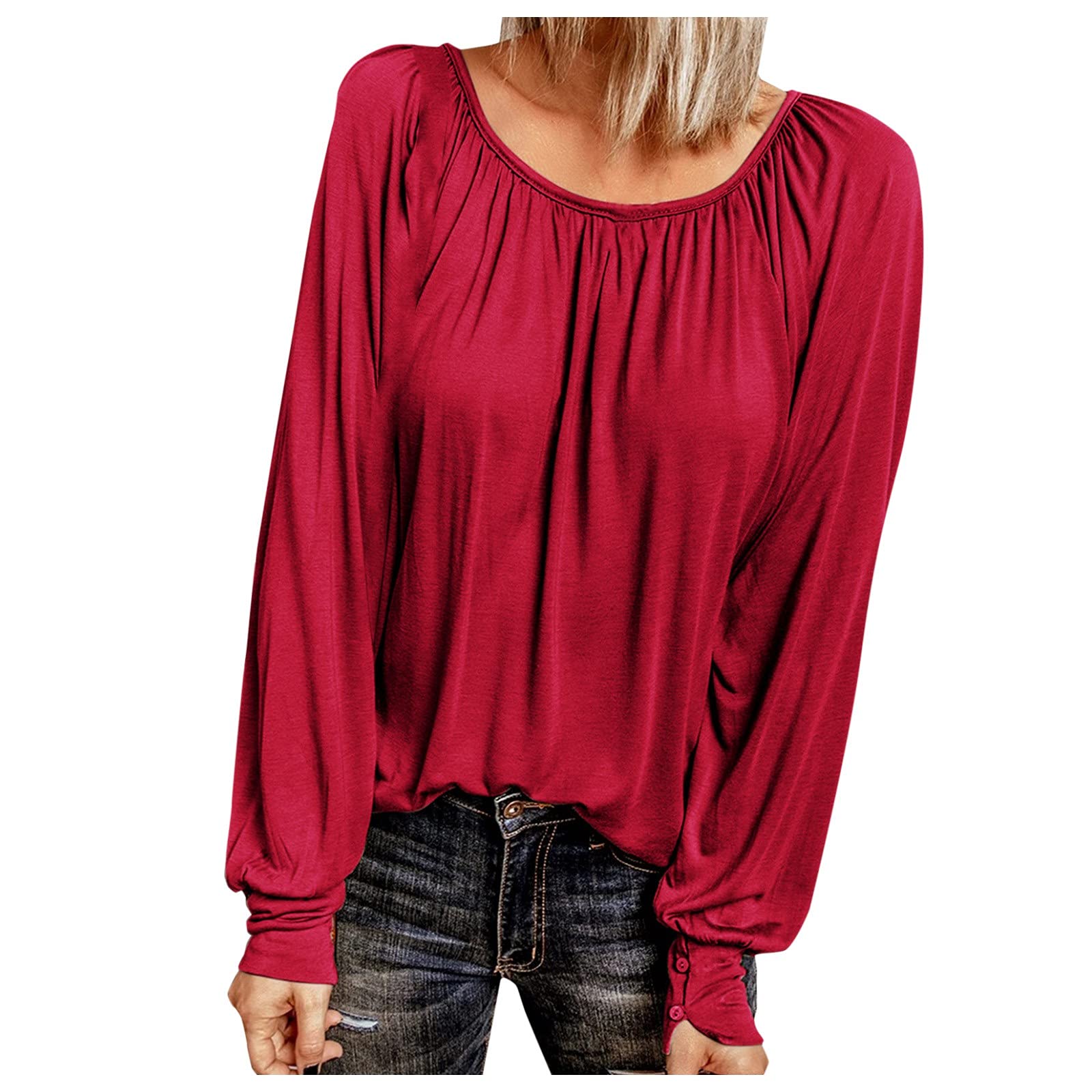 Women's Long Sleeve & Short Sleeve Shirts - Summer Fashion Blouses, Casual Trendy V-Neck Tunic Tops in Red | Perfect for Office Wear, Date Nights & Everyday Outfits