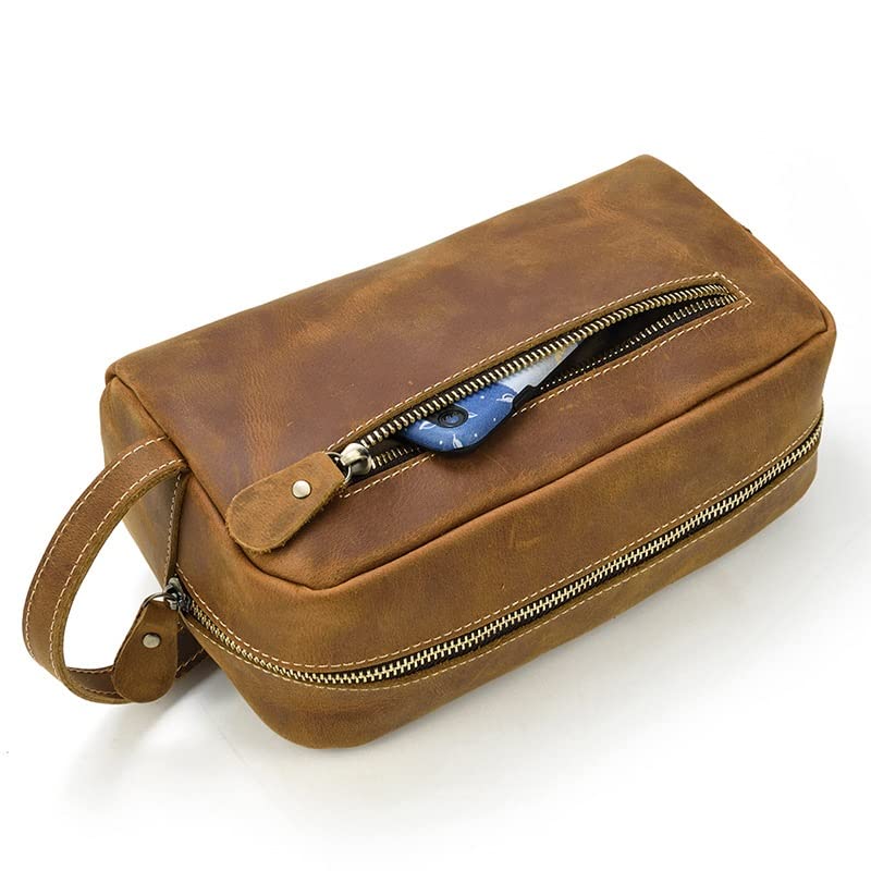 Premium Genuine Leather Toiletry Bag for Travel - Waterproof Cosmetic & Makeup Organizer (26x11x15cm) - Ideal for Men & Women Travelers, Business Trips, Gym & Vacation Essentials (Color C)