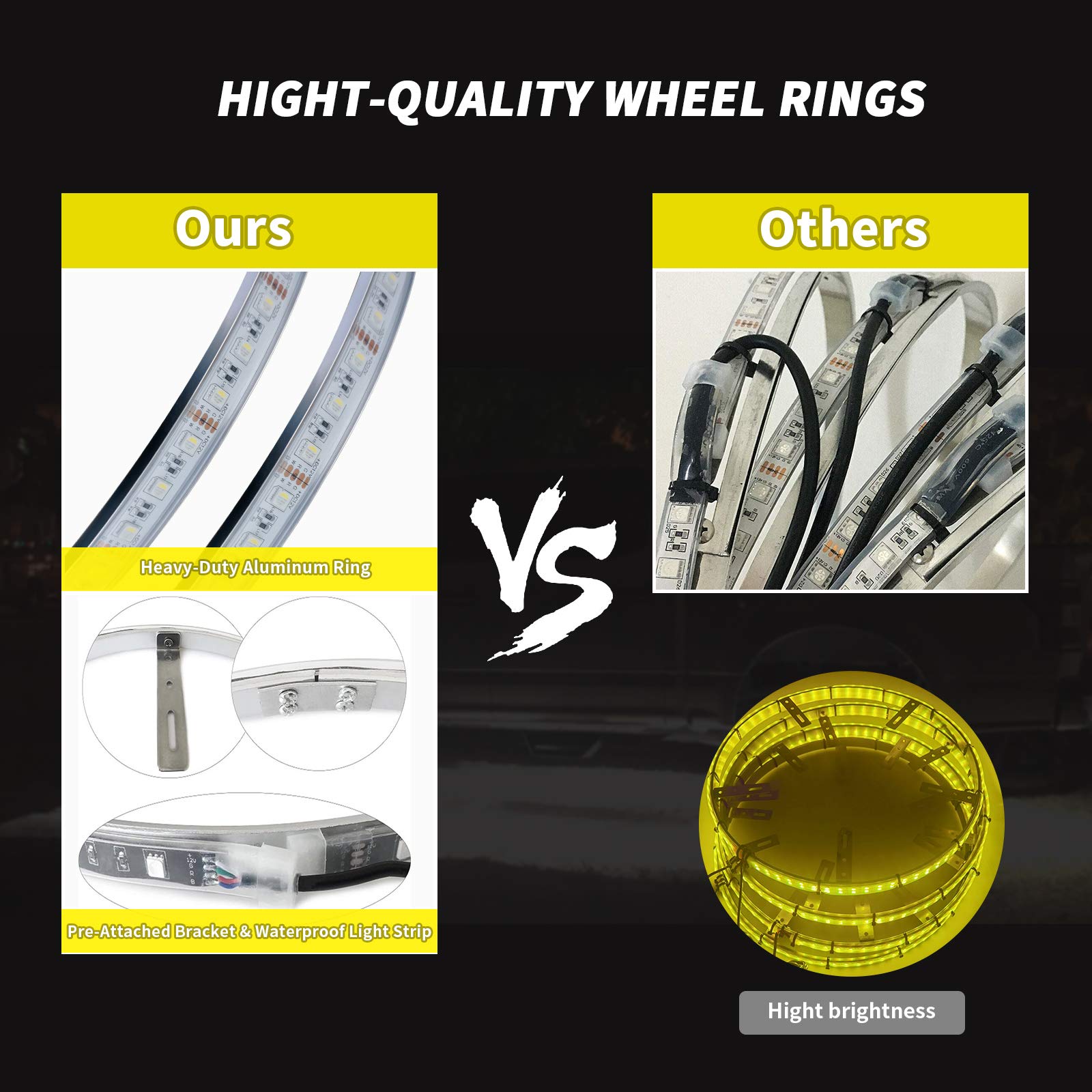 15.5in 144LED RGBW Auto Wheel Ring Lights - Brightest Multi-Color LED Rim Lights with RF Remote & App Control for Trucks & Cars | Enhance Night Driving & Car Shows