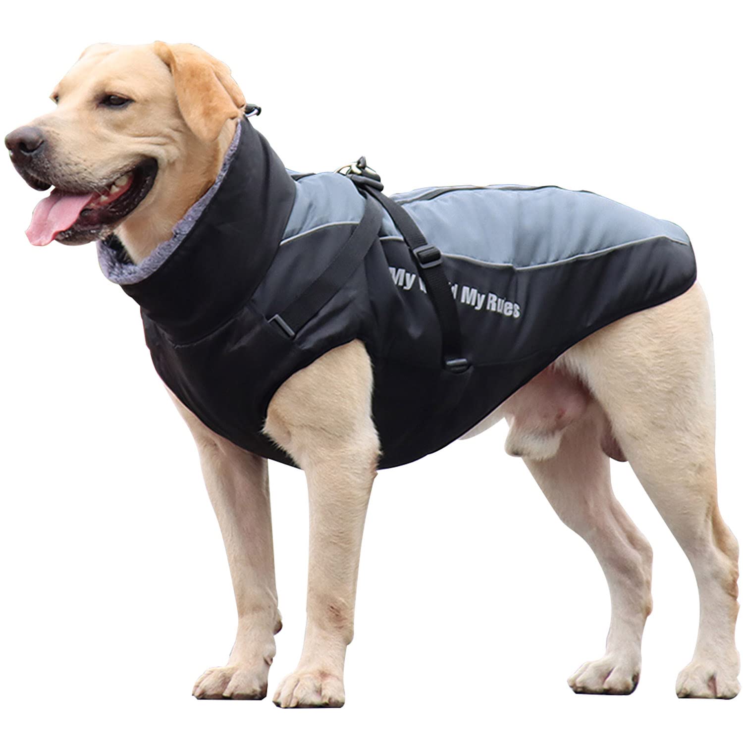 Waterproof Reflective Dog Winter Coat - Adjustable Puffer Vest with Harness & Furry Collar for Small Medium Large Dogs | Outdoor Hiking Snow Gear (Gray, XL) - Perfect for Cold Weather Walks, Winter Adventures & Nighttime Safety