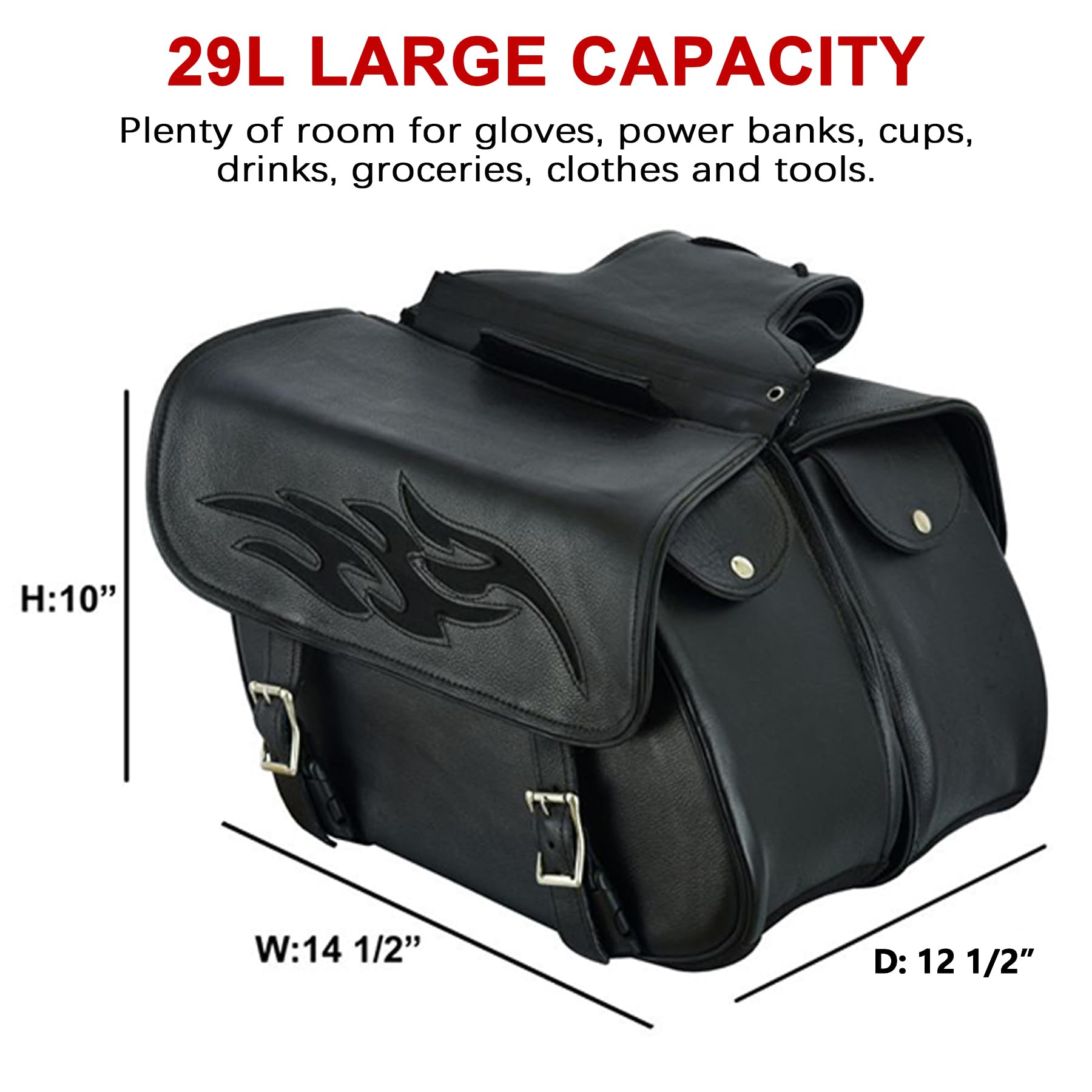 Premium Naked Cowhide Leather Motorcycle Saddle Bags - Universal Throw Over Side Bags for Honda Shadow, Sportster, Softail, Dyna & V-Star Cruisers (Black, Stud-Free) - Ideal for Road Trips, Commuting & Storage