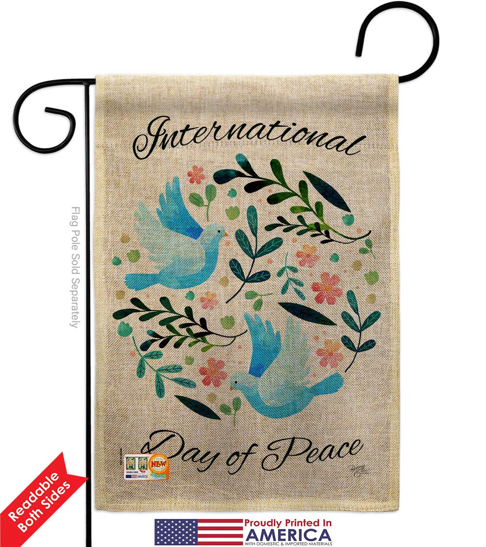Eco-Friendly Burlap Garden Flag Set with Wood Dowel - Double-Sided 13x18.5 Inch Yard Decor for International Peace Day, Earth Day & Home Decoration - Made in USA | Perfect for Front Porch, Backyard & Seasonal Celebrations