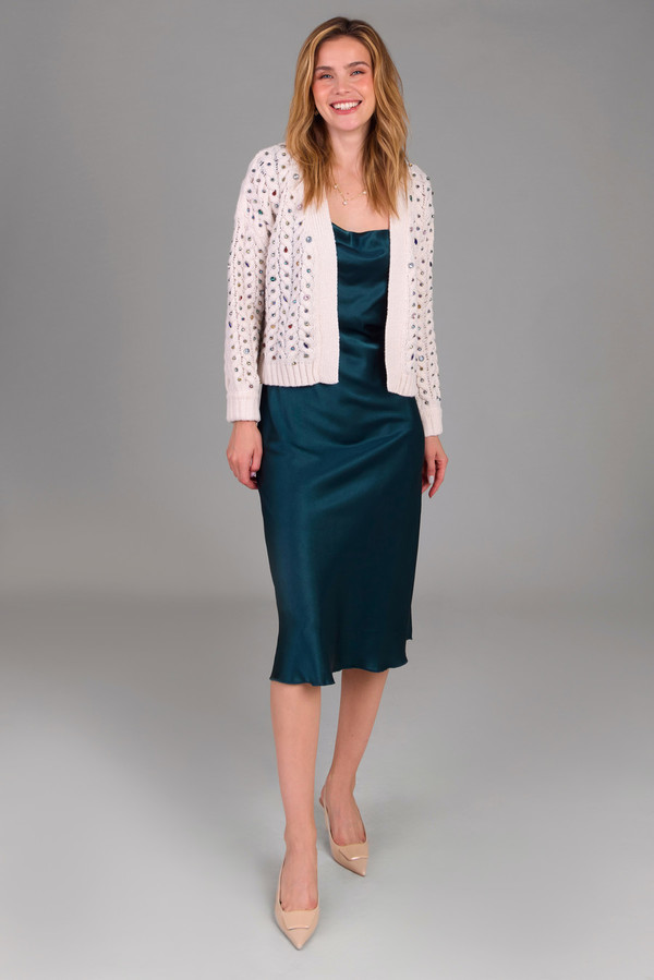 Elegant Cable Knit Gemstone Cardigan Sweater for Women - Cozy Winter Fashion with Beaded Details | Perfect for Office, Date Night & Holiday Outfits