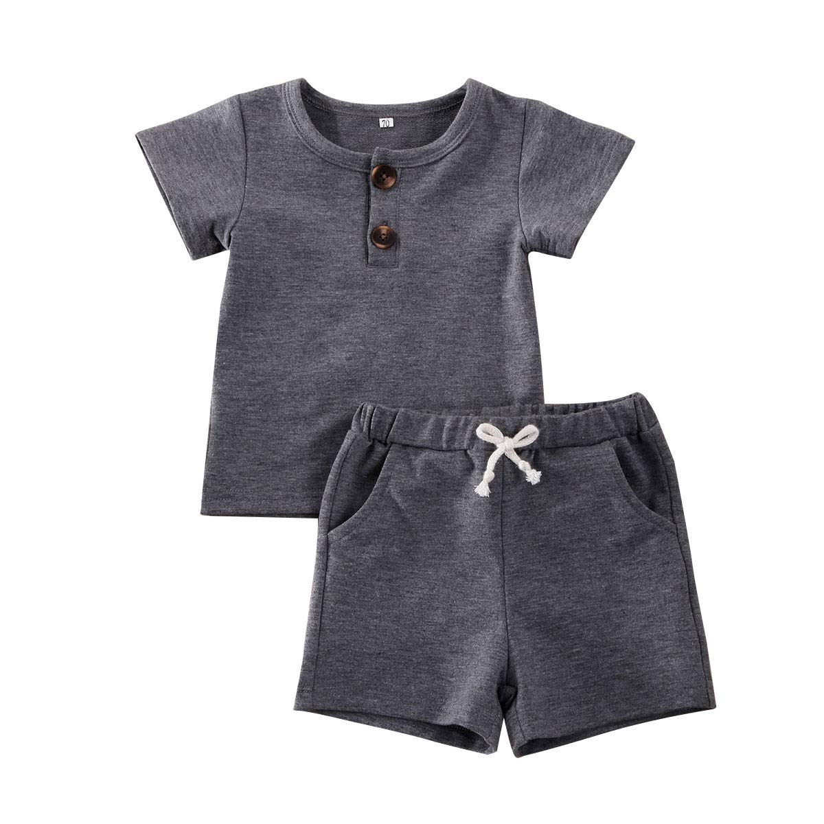 Organic Cotton Newborn Baby Boys 2-Piece Button T-Shirt & Shorts Set - Soft Summer Outfit for Playtime & Photo Shoots