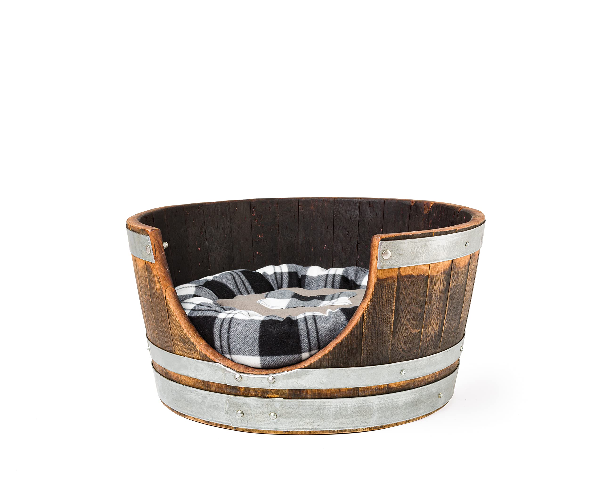 Handcrafted Wine Barrel Dog Bed - Rustic Wooden Pet Bed for Small to Medium Dogs - Perfect for Home, Living Room, or Outdoor Use