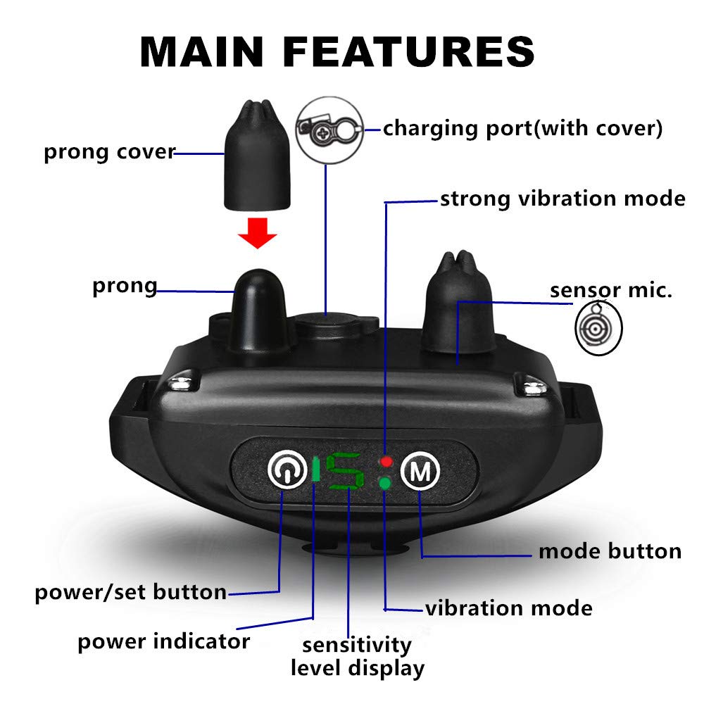 Rechargeable No Shock Bark Collar for Dogs - Humane Anti-Barking Training Device with Smart Chip, IP67 Waterproof, Adjustable for Small, Medium & Large Dogs - Perfect for Home, Travel & Outdoor Use