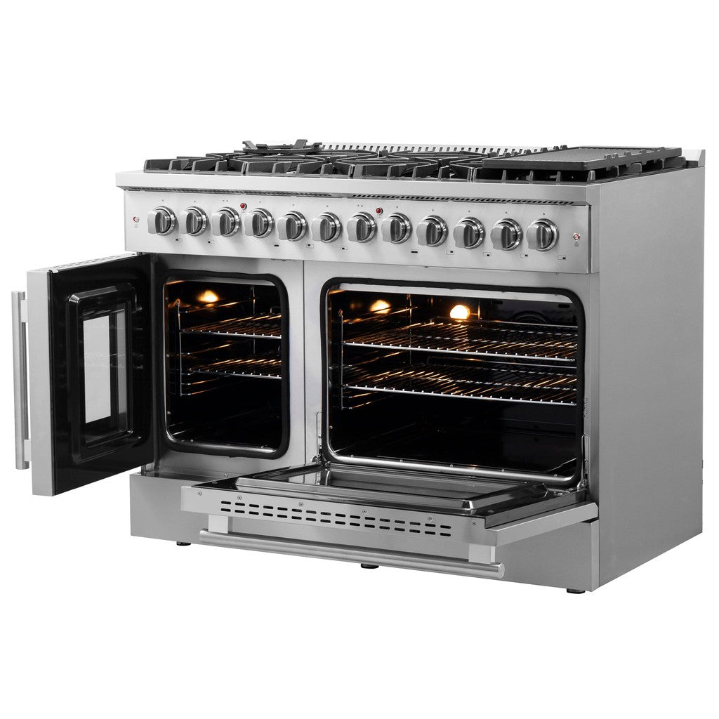 Forno Galiano 48-Inch Freestanding Dual Fuel Range - 6.58 cu. ft. Capacity, Gas Stove & Electric Oven, Left Swing Door, Stainless Steel (FFSGS6356 48) - Perfect for Modern Kitchens & Home Chefs