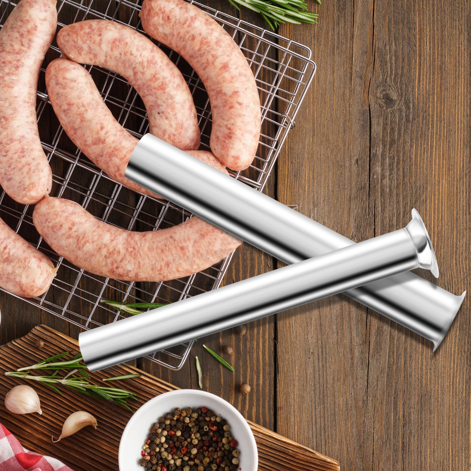 Premium Stainless Steel Sausage Stuffing Tubes Set - 4 Sizes Meat Grinder Attachment for LEM 606, 606SS, 1606, 1606SS - Durable Sausage Stuffer Funnel Replacement for Home Kitchen & Commercial Use - Perfect for Making Homemade Sausages, Jerky & Ground Meat