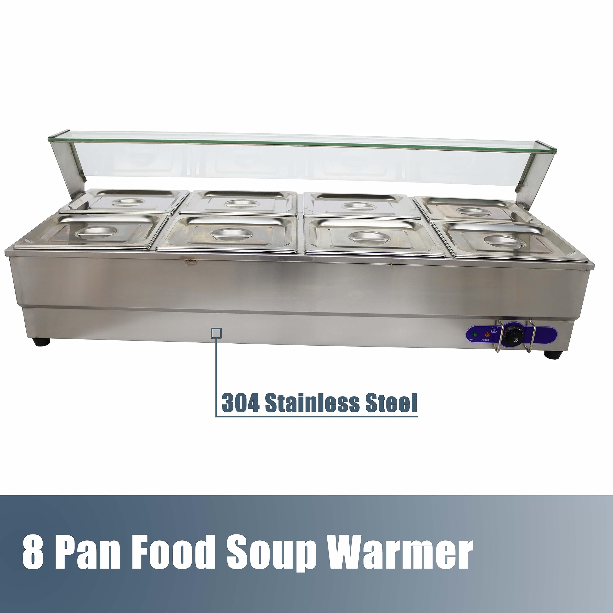 8 Pan Stainless Steel Commercial Food Warmer 110V 2000W Buffet Steam Table Heater for Soup, Stew & Sauces – 12.8