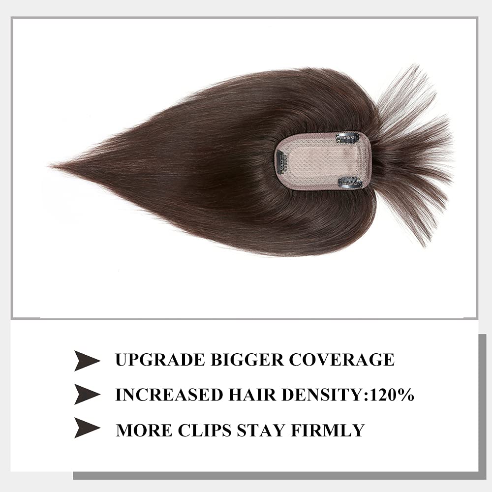MY-LADY Human Hair Toppers for Women with Bangs - 16 Inch Dark Brown, 5.1