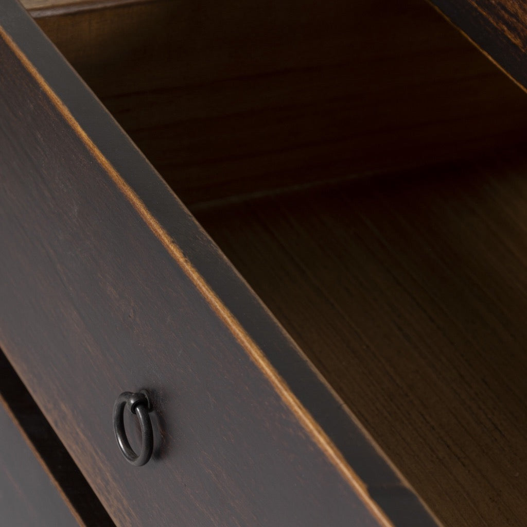 Shizuko Distressed Walnut Sideboard - Rustic Wood Buffet Cabinet for Dining Room & Living Room Storage
