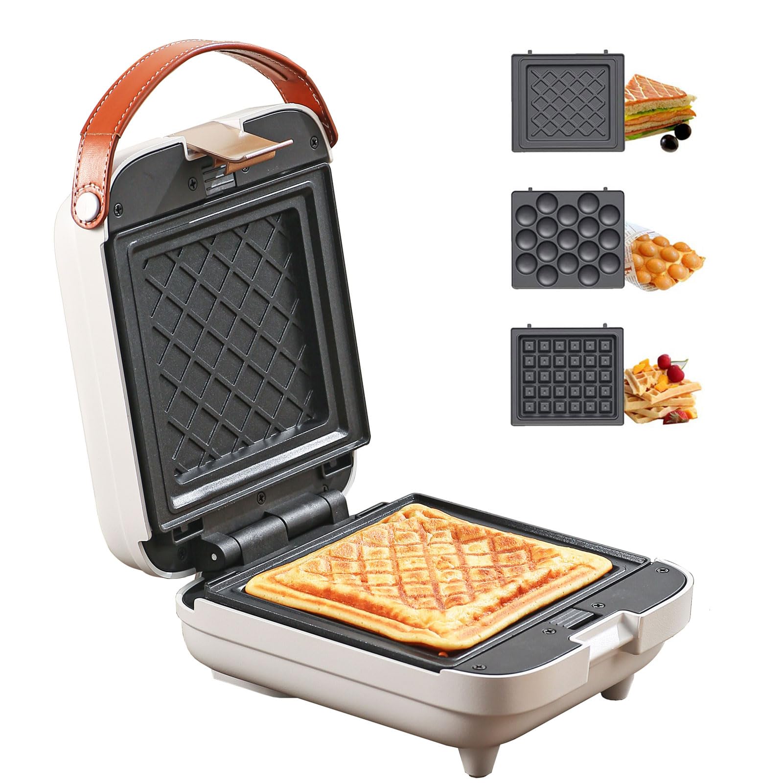 3-in-1 Electric Breakfast Sandwich Maker & Panini Press with Nonstick Coating - Waffle Maker, Bubble Waffle & Egg Puff Grill - Perfect for Quick Breakfasts, Family Brunches & Office Snacks