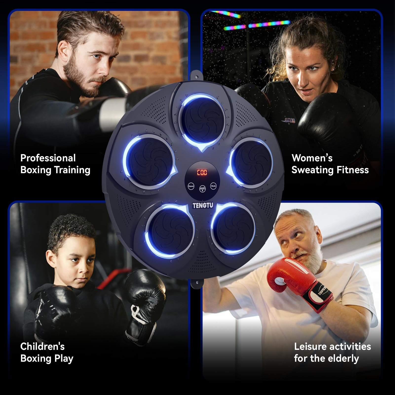 Rechargeable Bluetooth Musical Boxing Machine - Smart Punching Bag for Men & Women, Boxing Training Equipment with Gloves - Stress Relief, Home Gym & Fitness Workout