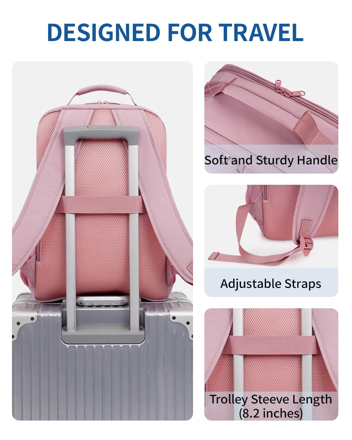 WANDF 15.6 Inch Travel Laptop Backpack for Women & Men - USB Charging Port, College Backpack, 18x14x8 Personal Item Bag - Perfect for Business Trips, Commuting & School