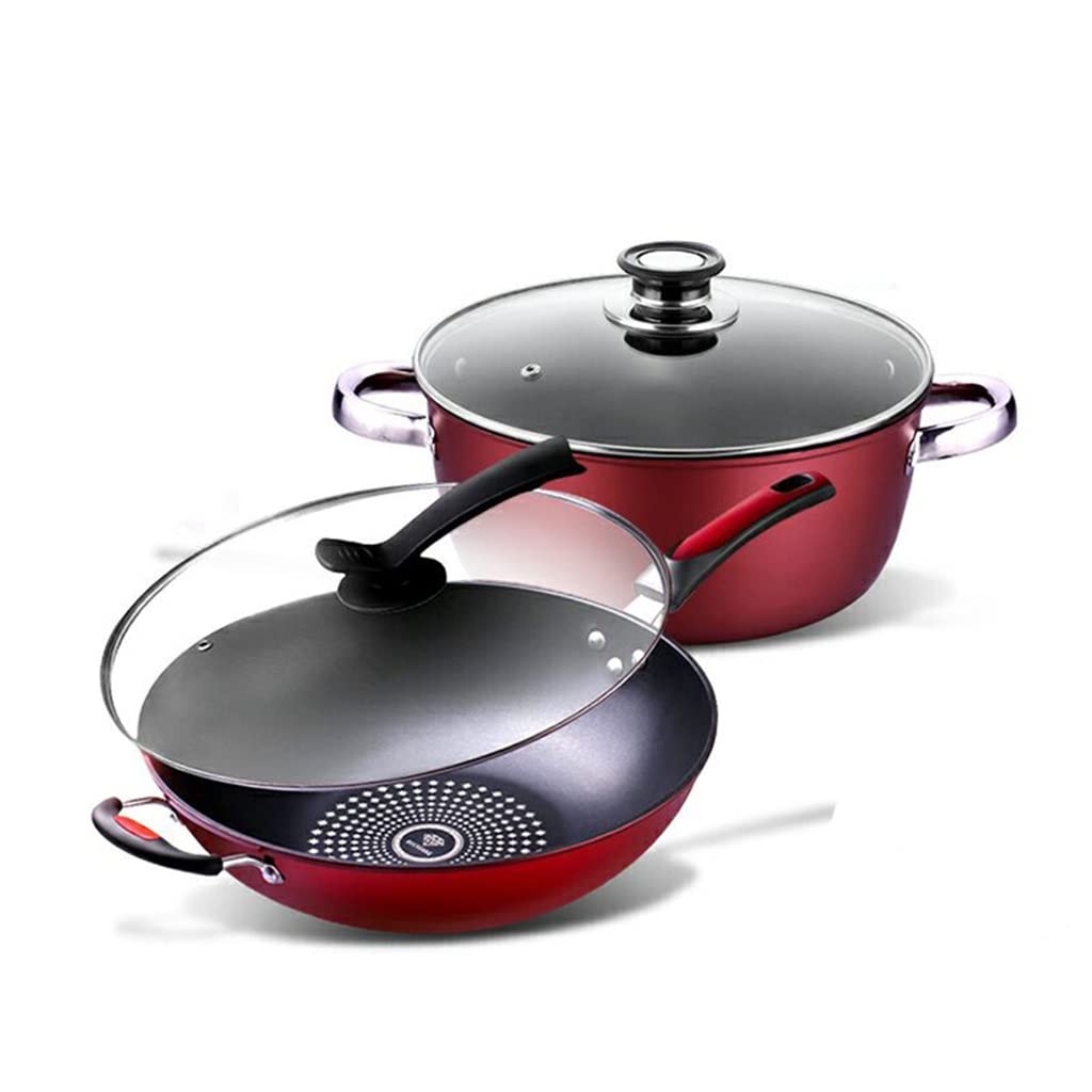 RLZCFF 10-Piece Non-Stick Cookware Set - Induction Compatible Soup Pot, Frying Pan, Milk Pot & Casserole Wok - Durable Kitchen Cooking Pans for Sauteing, Boiling & Frying - Perfect for Home Chefs & Family Meals (Color: Emerald, Size: Standard)