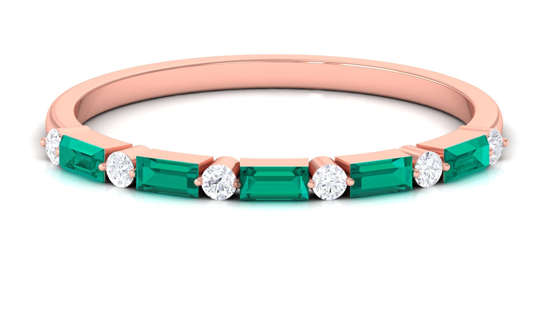 0.25 CT Emerald and Diamond Ring for Women - 14K Solid Gold Half Eternity Band with Green Emerald Stones | Elegant Wedding, Anniversary, or Gift Jewelry for Her