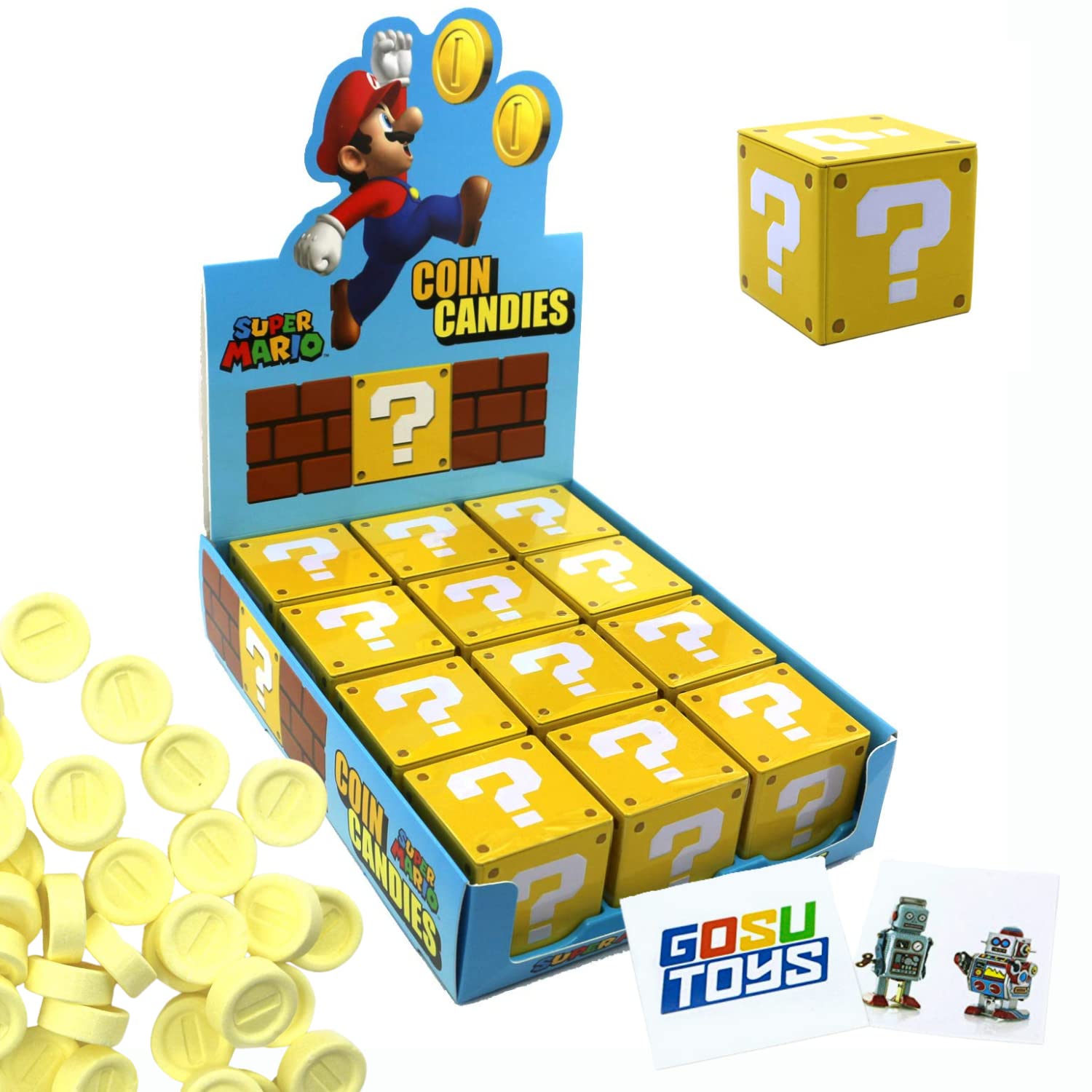 Nintendo Mario Coin Shaped Candy - Strawberry Flavor Sour Gummies in Collectible Tin Box (12 Pack) | Perfect for Birthday Parties, Gaming Events & Mario Themed Gifts
