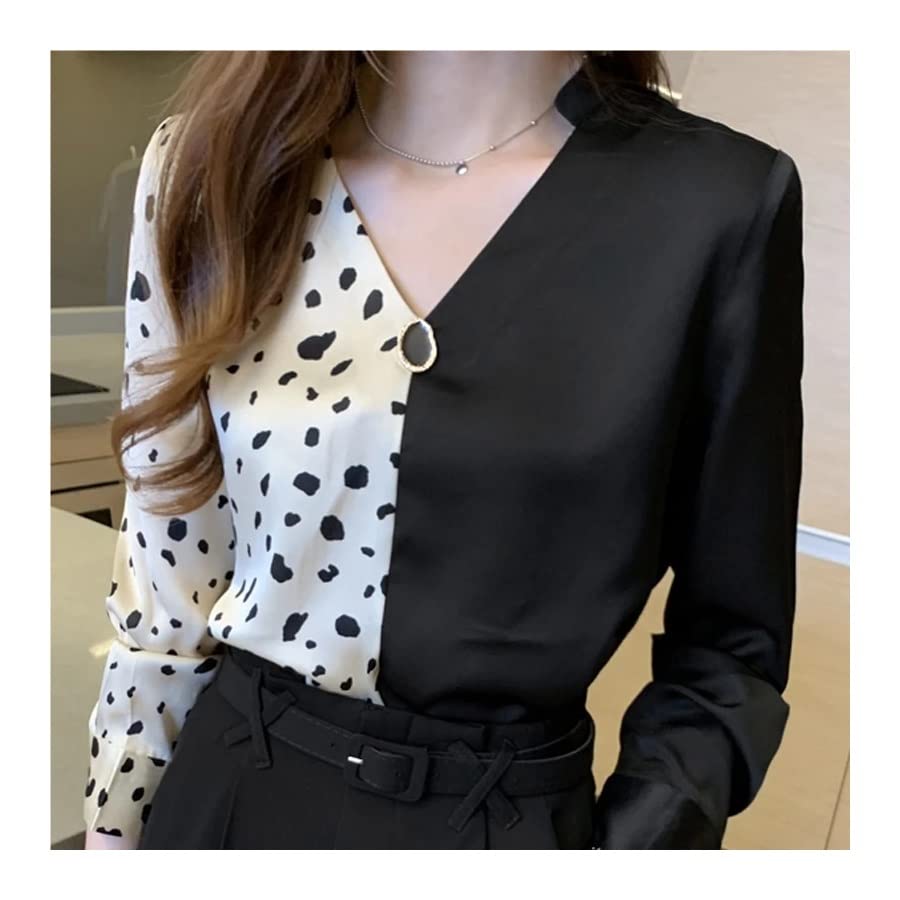 Elegant Autumn Women's V-Neck Printed Chiffon Blouse - Long Sleeve Flowy Tops for Women (Color A, Size S) | Perfect for Office Wear, Date Nights & Fall Layering